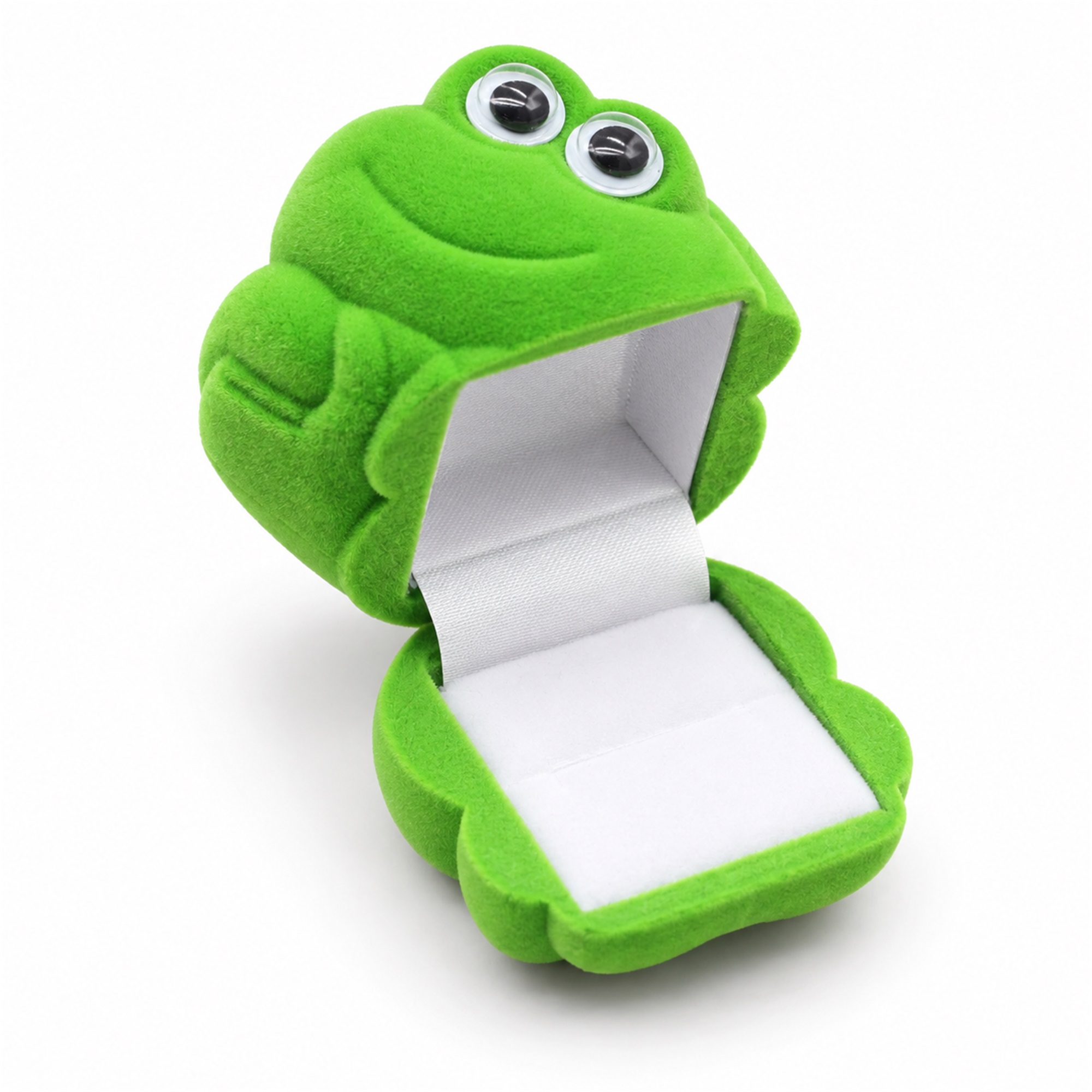 Flocked Frog-Shaped Ring Jewelry Box With Optional Matching Frog Ring front product view