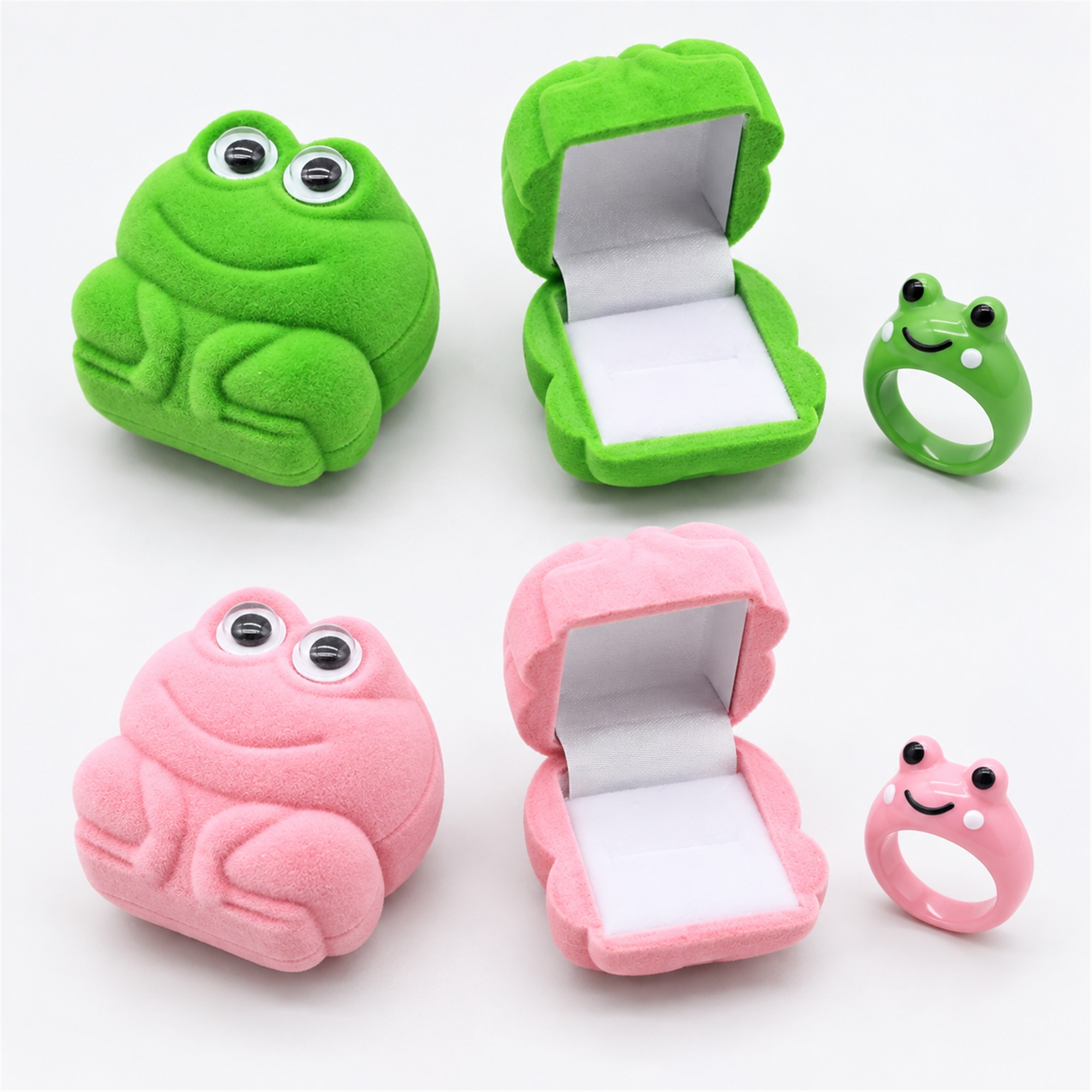 Flocked Frog-Shaped Ring Jewelry Box With Optional Matching Frog Ring additional product views
