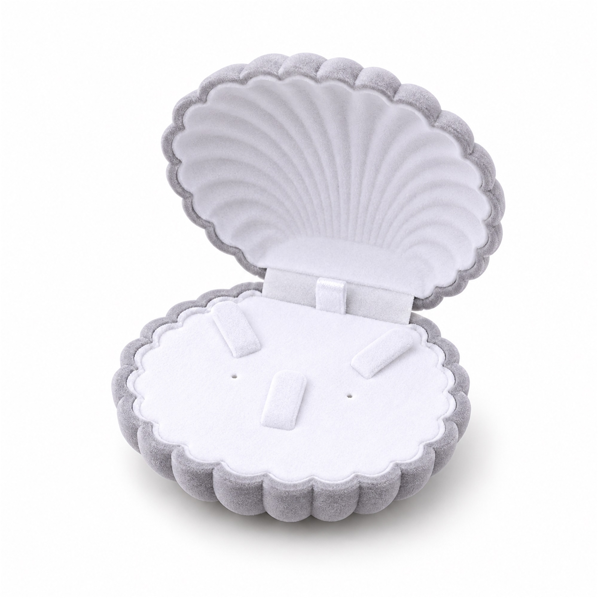 Medium Flocked Scallop-Shell Jewelry Box front product view