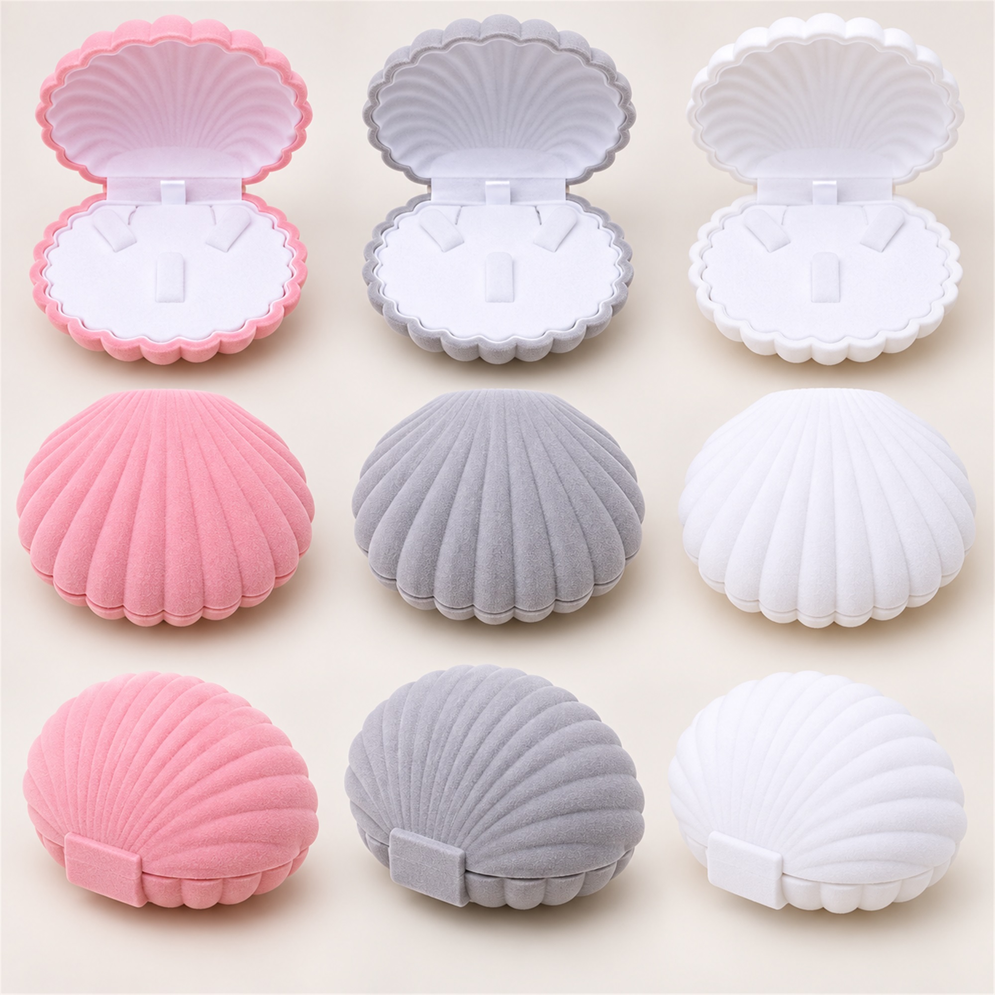 Medium Flocked Scallop-Shell Jewelry Box additional product views