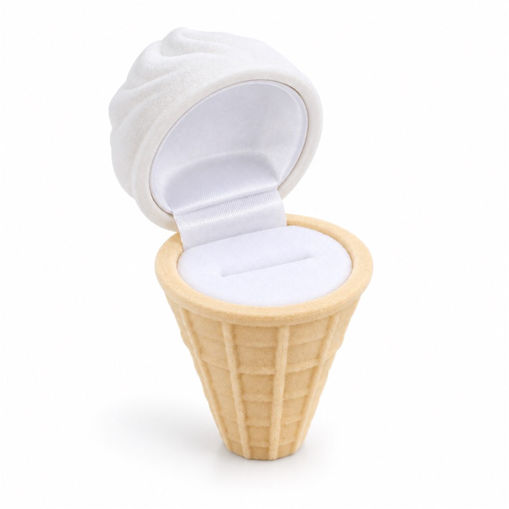 Flocked Soft-Serve Ice-Cream-Cone Ring Box front product view
