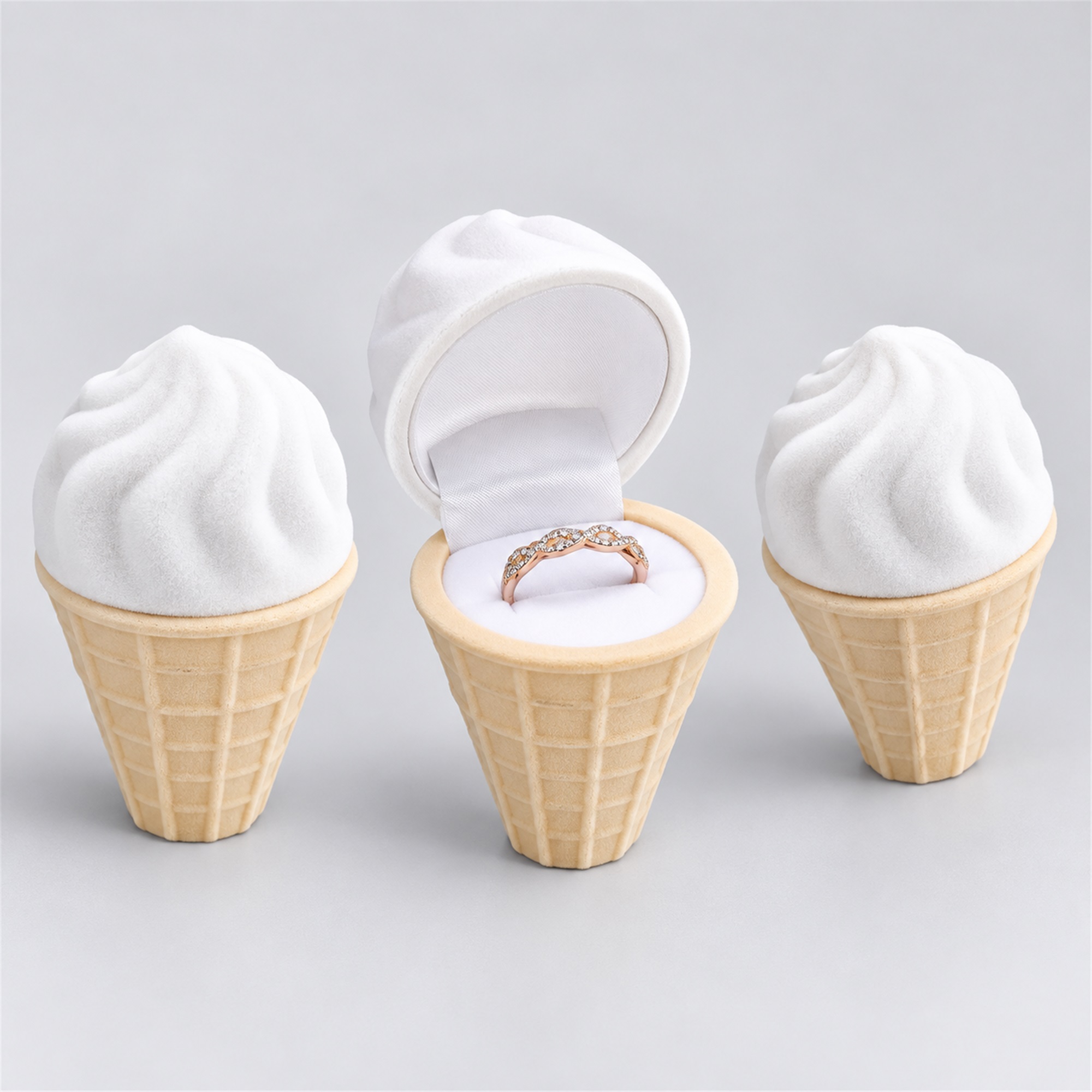 Flocked Soft-Serve Ice-Cream-Cone Ring Box available styles and colors