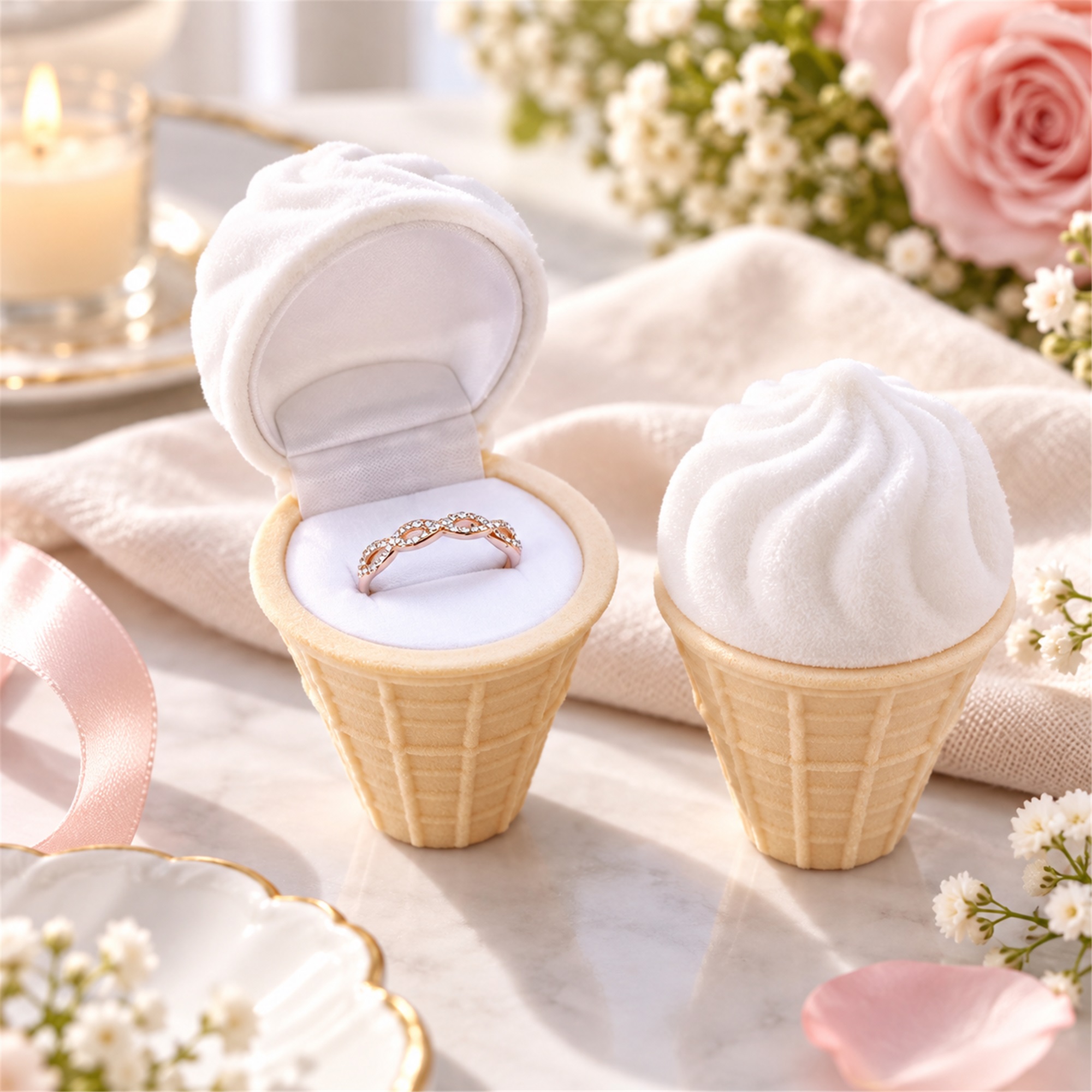 Flocked Soft-Serve Ice-Cream-Cone Ring Box lifestyle application