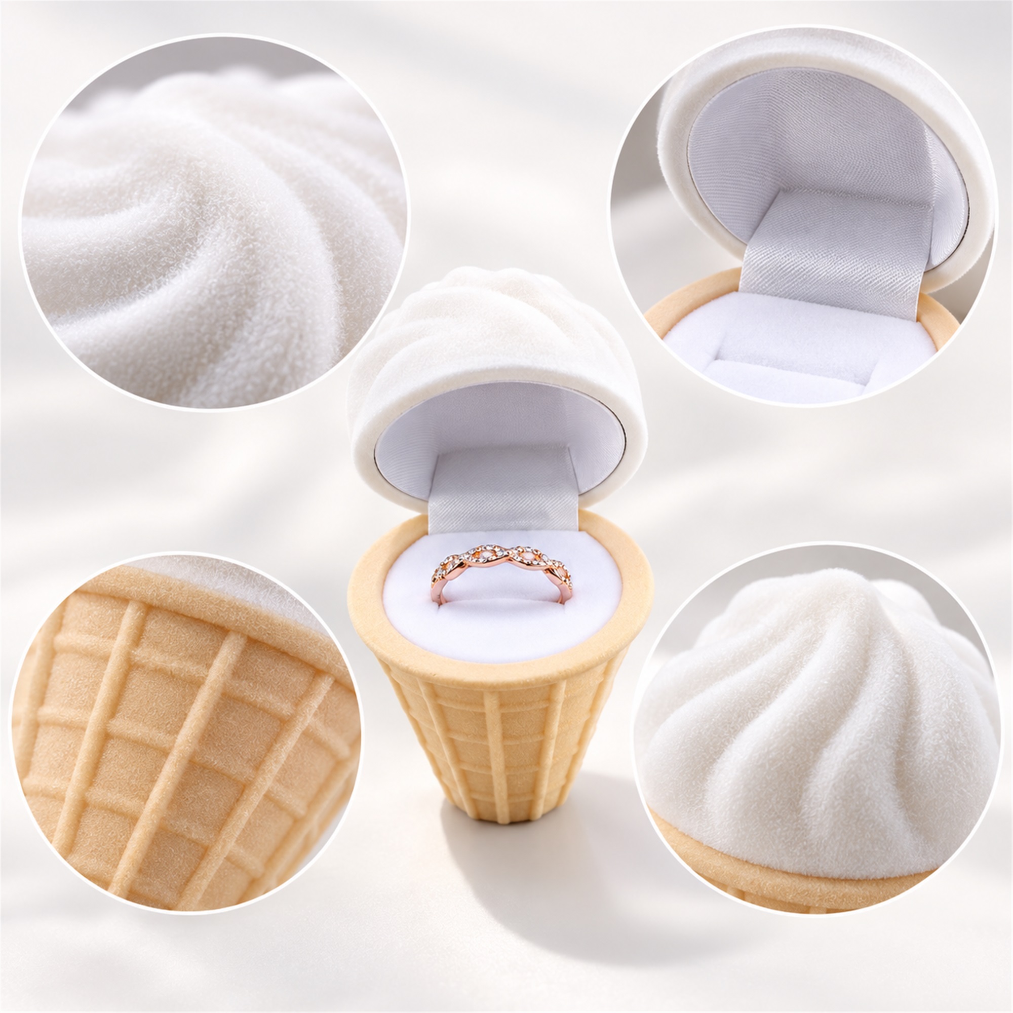Flocked Soft-Serve Ice-Cream-Cone Ring Box product construction details