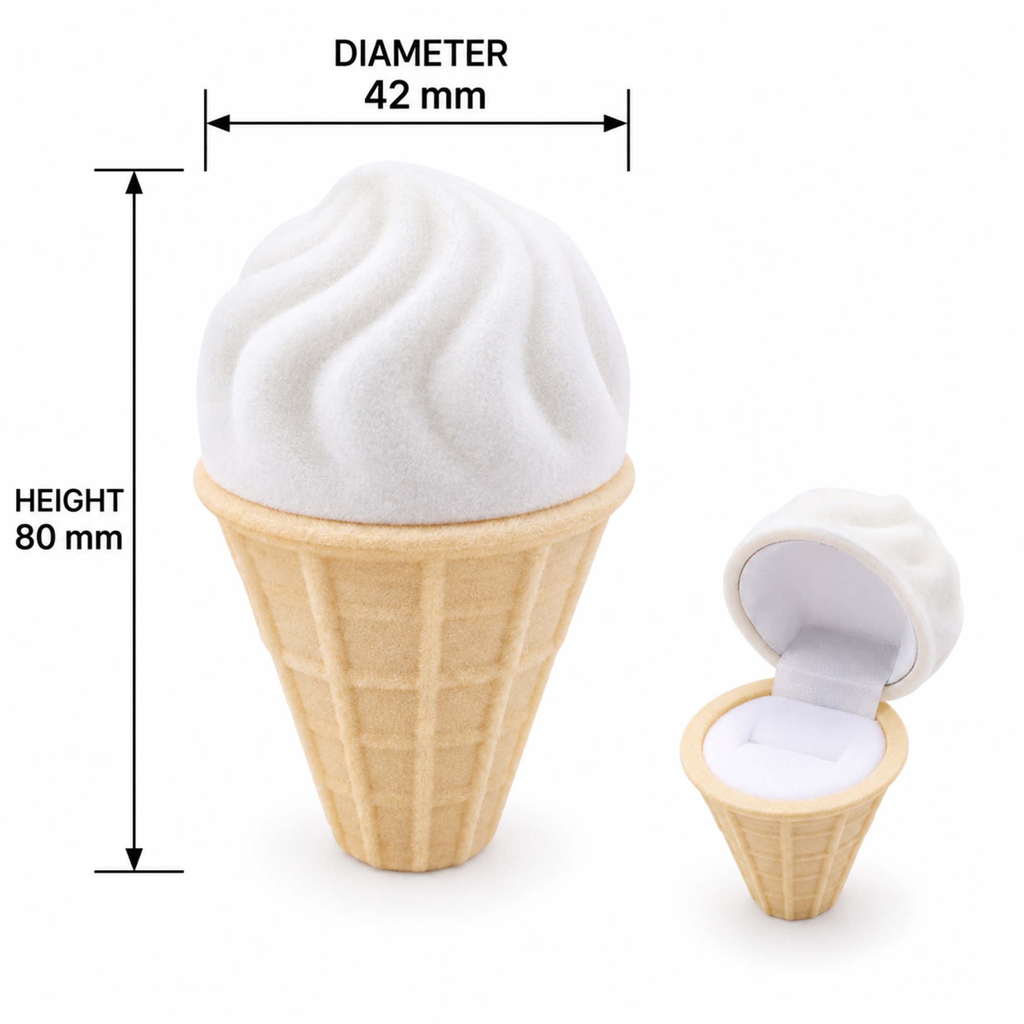 Flocked Soft-Serve Ice-Cream-Cone Ring Box size and structure