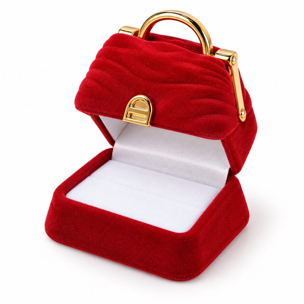 Flocked Mini Handbag-Shaped Jewelry Box front product view