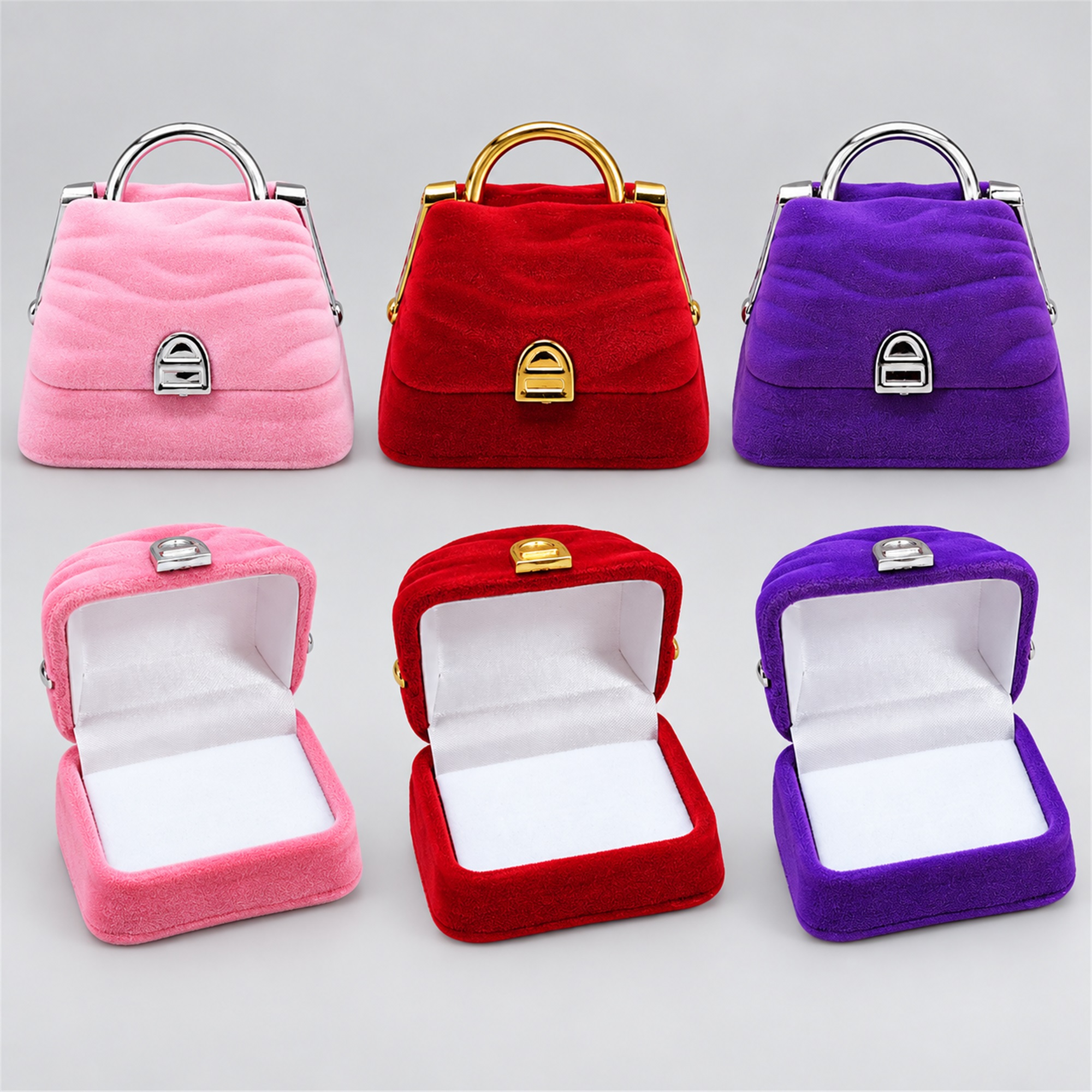 Flocked Mini Handbag-Shaped Jewelry Box available styles and colors