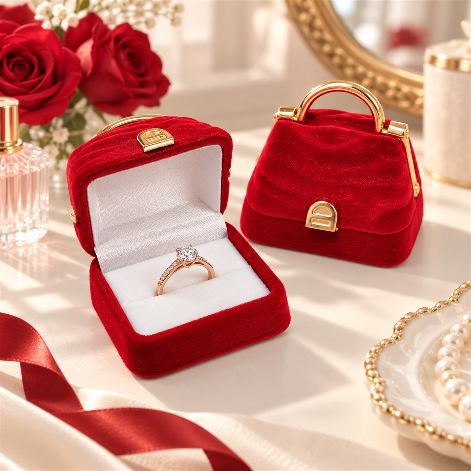 Flocked Mini Handbag-Shaped Jewelry Box lifestyle application
