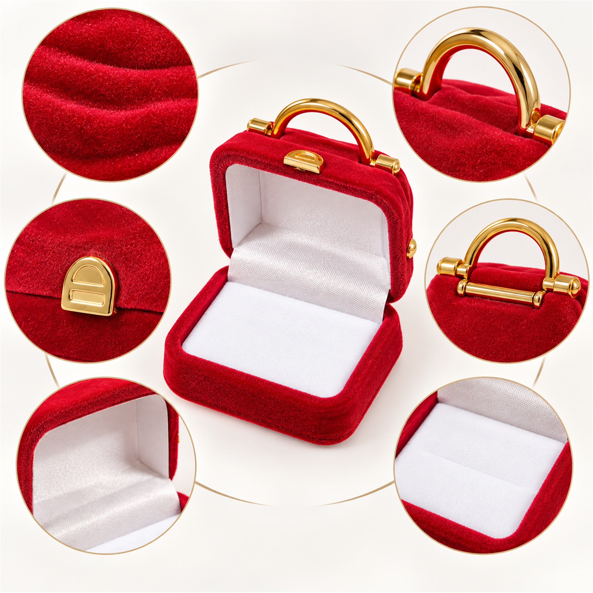 Flocked Mini Handbag-Shaped Jewelry Box product construction details
