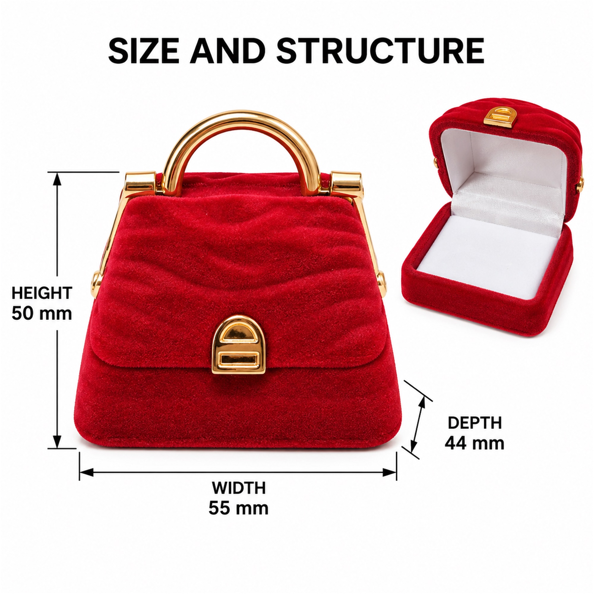 Flocked Mini Handbag-Shaped Jewelry Box size and structure