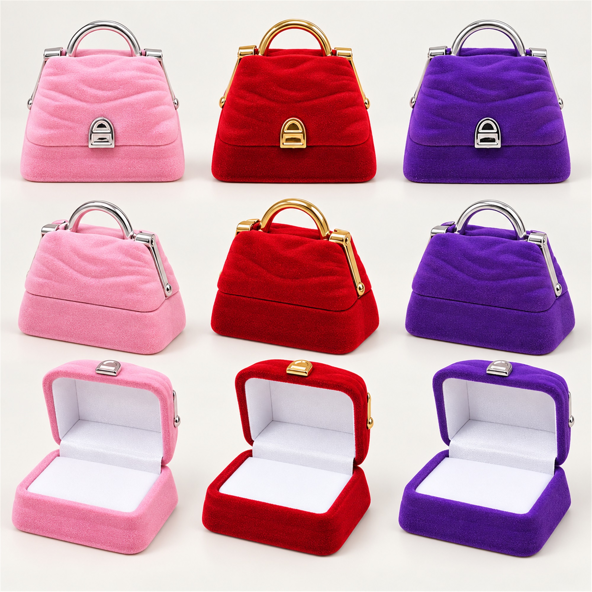 Flocked Mini Handbag-Shaped Jewelry Box additional product views