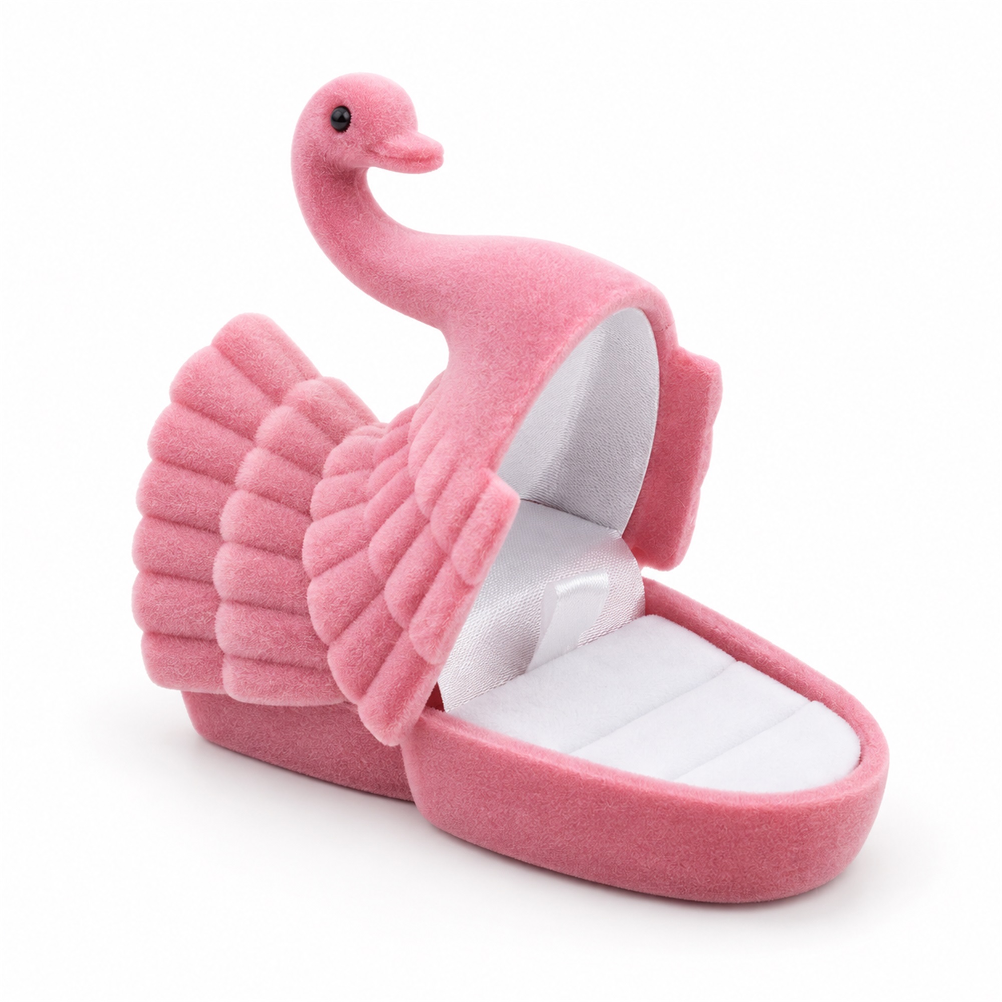 Flocked Swan-Shaped Ring Jewelry Box front product view