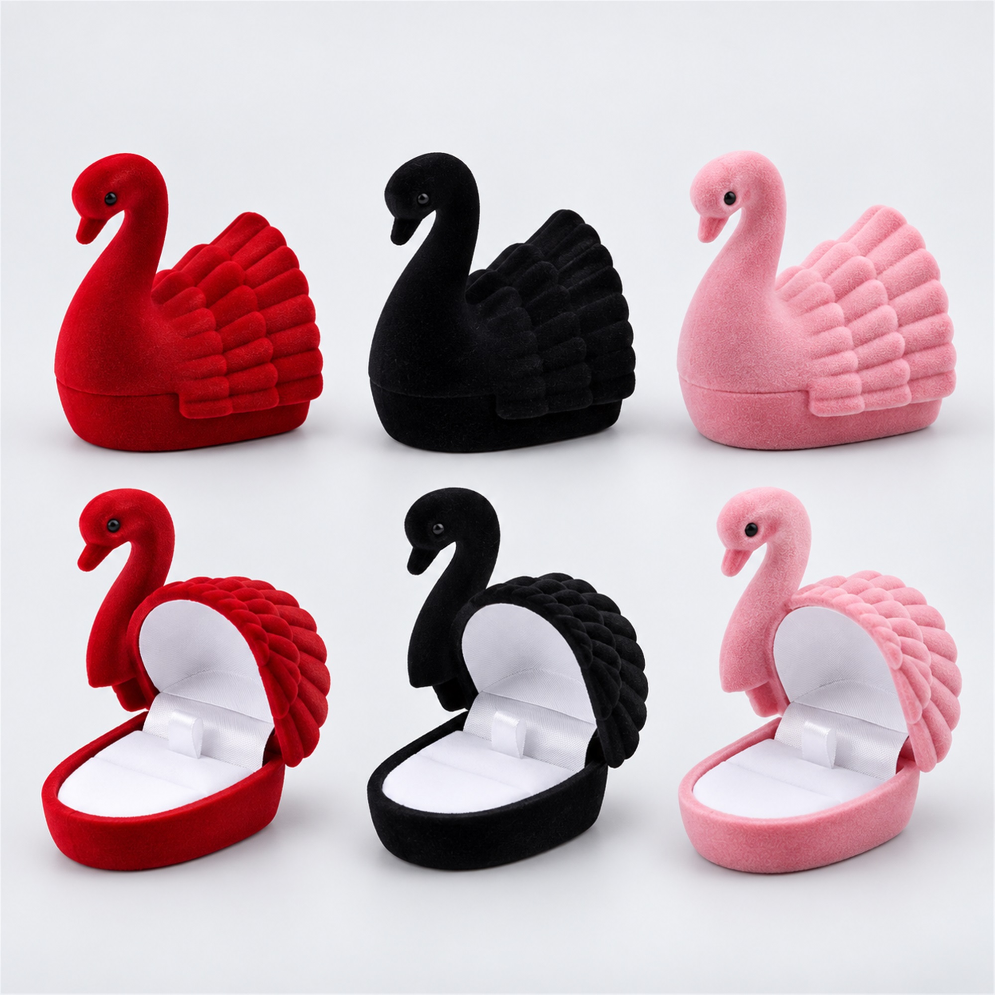 Flocked Swan-Shaped Ring Jewelry Box available styles and colors