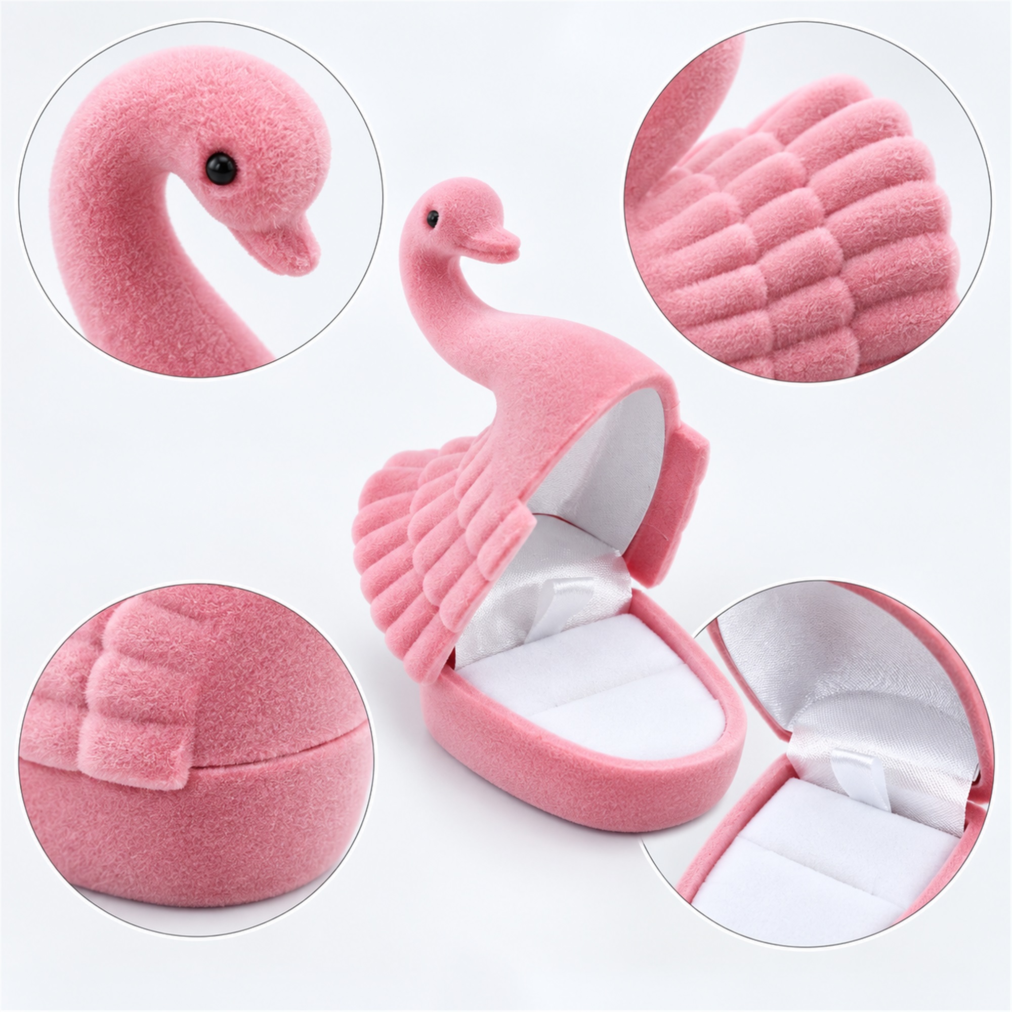 Flocked Swan-Shaped Ring Jewelry Box product construction details