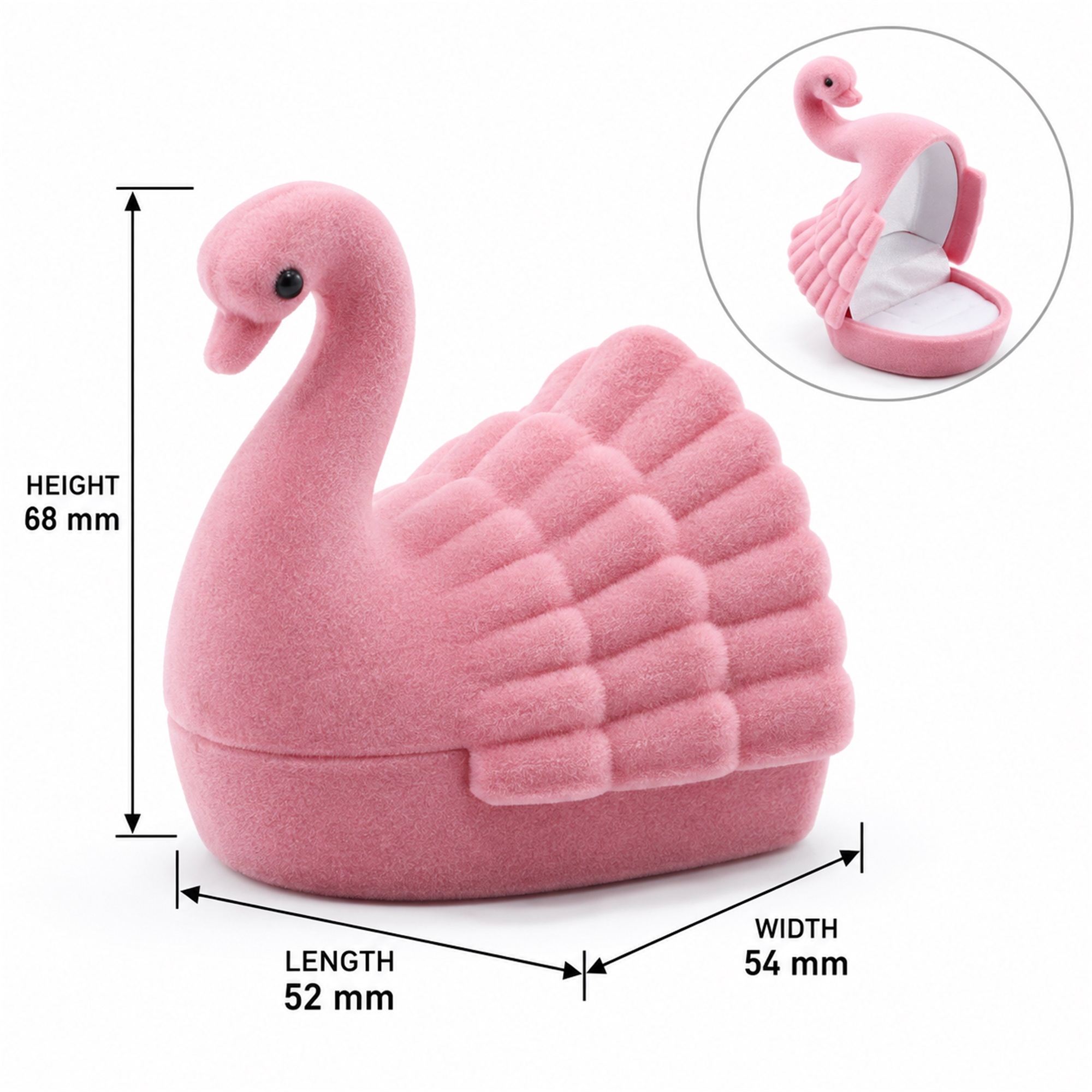 Flocked Swan-Shaped Ring Jewelry Box size and structure