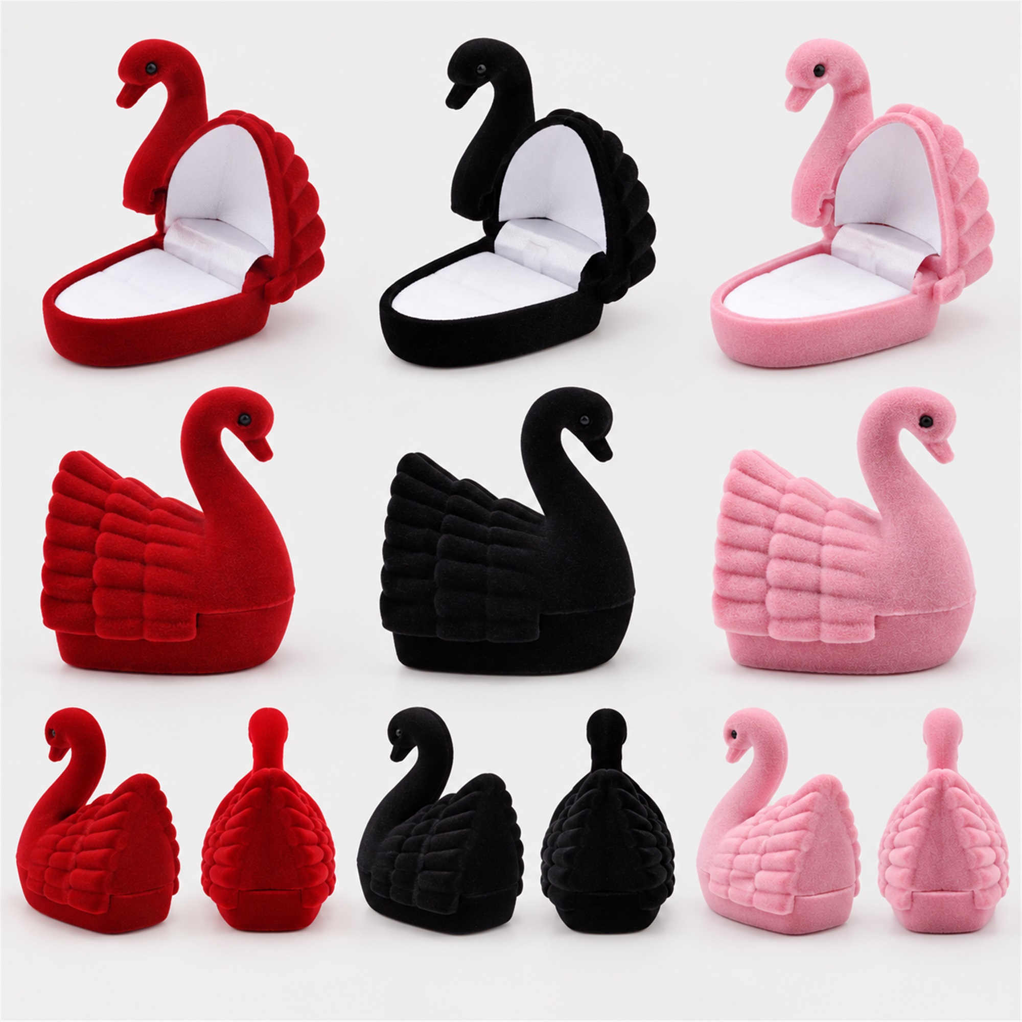 Flocked Swan-Shaped Ring Jewelry Box additional product views