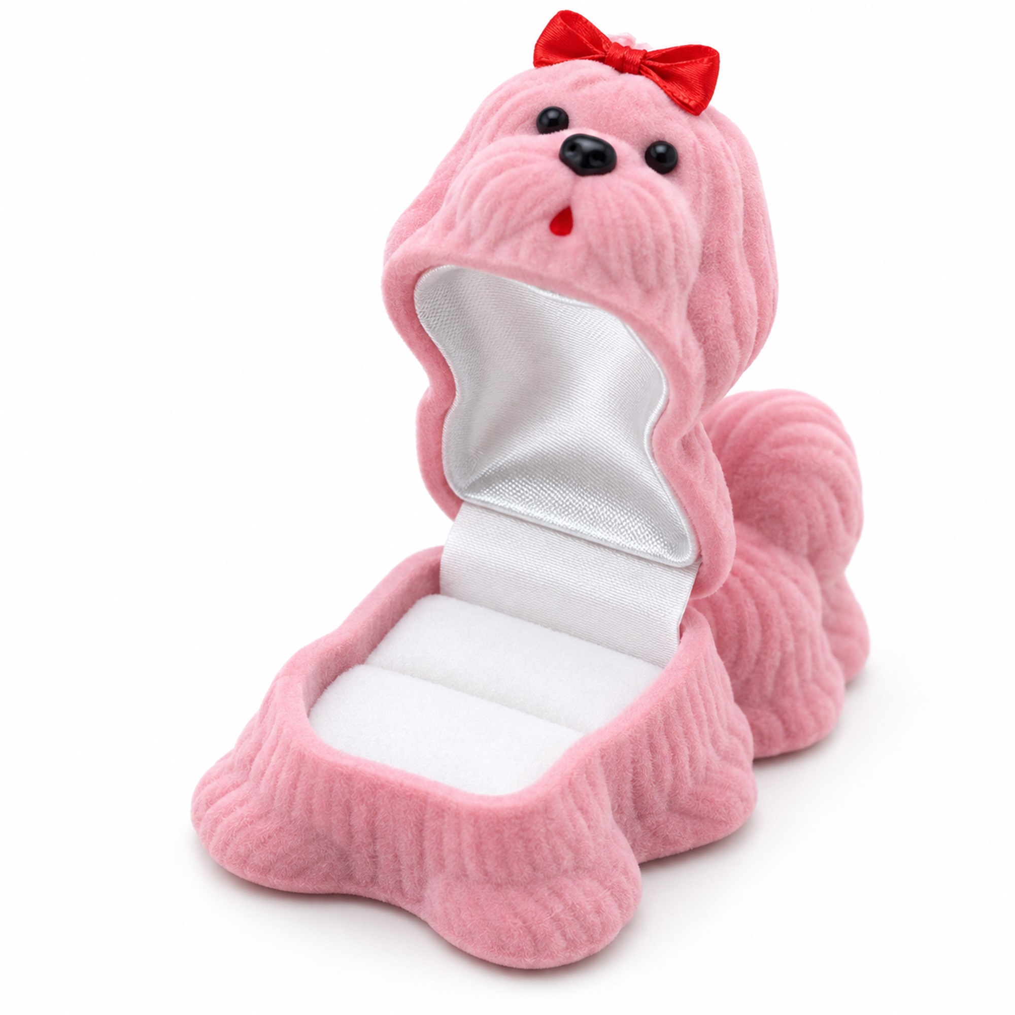 Custom Flocked Toy-Dog-Shaped Ring Jewelry Box front product view