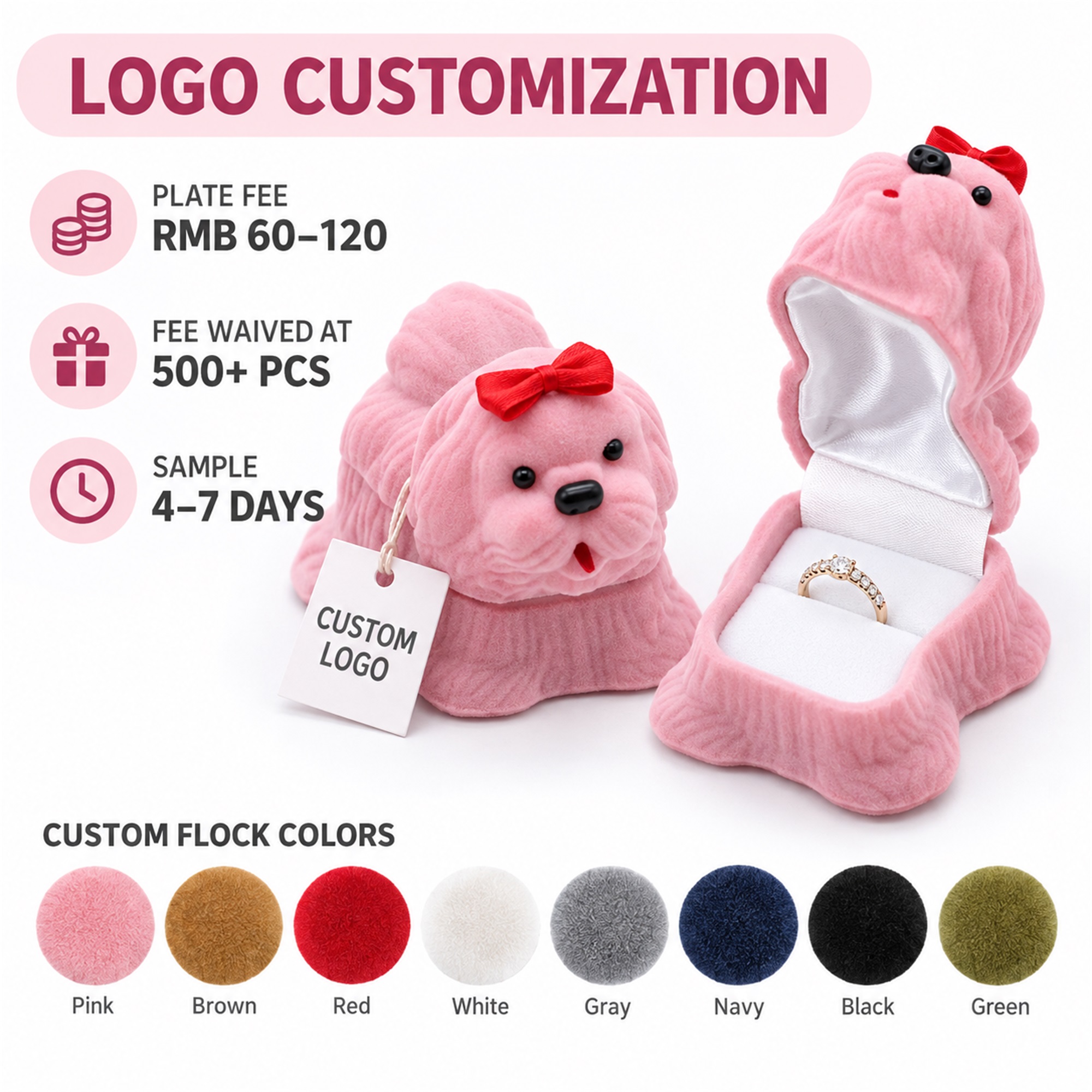 Custom Flocked Toy-Dog-Shaped Ring Jewelry Box custom logo option