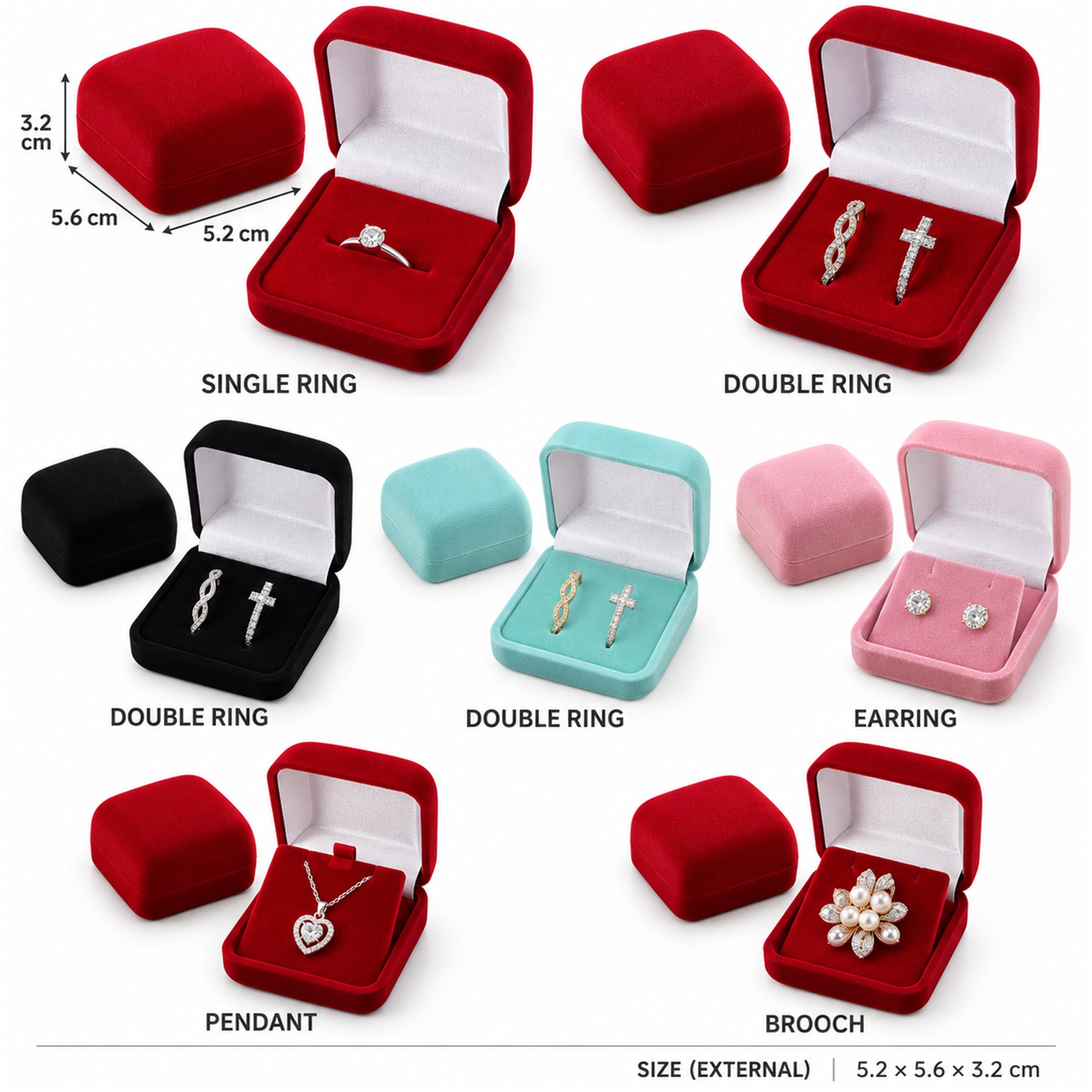 Compact Rounded-Square Flocked Multi-Insert Jewelry Box available styles and colors