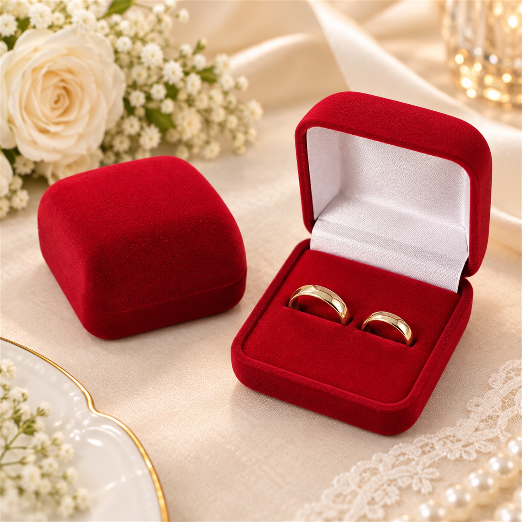 Compact Rounded-Square Flocked Multi-Insert Jewelry Box lifestyle application