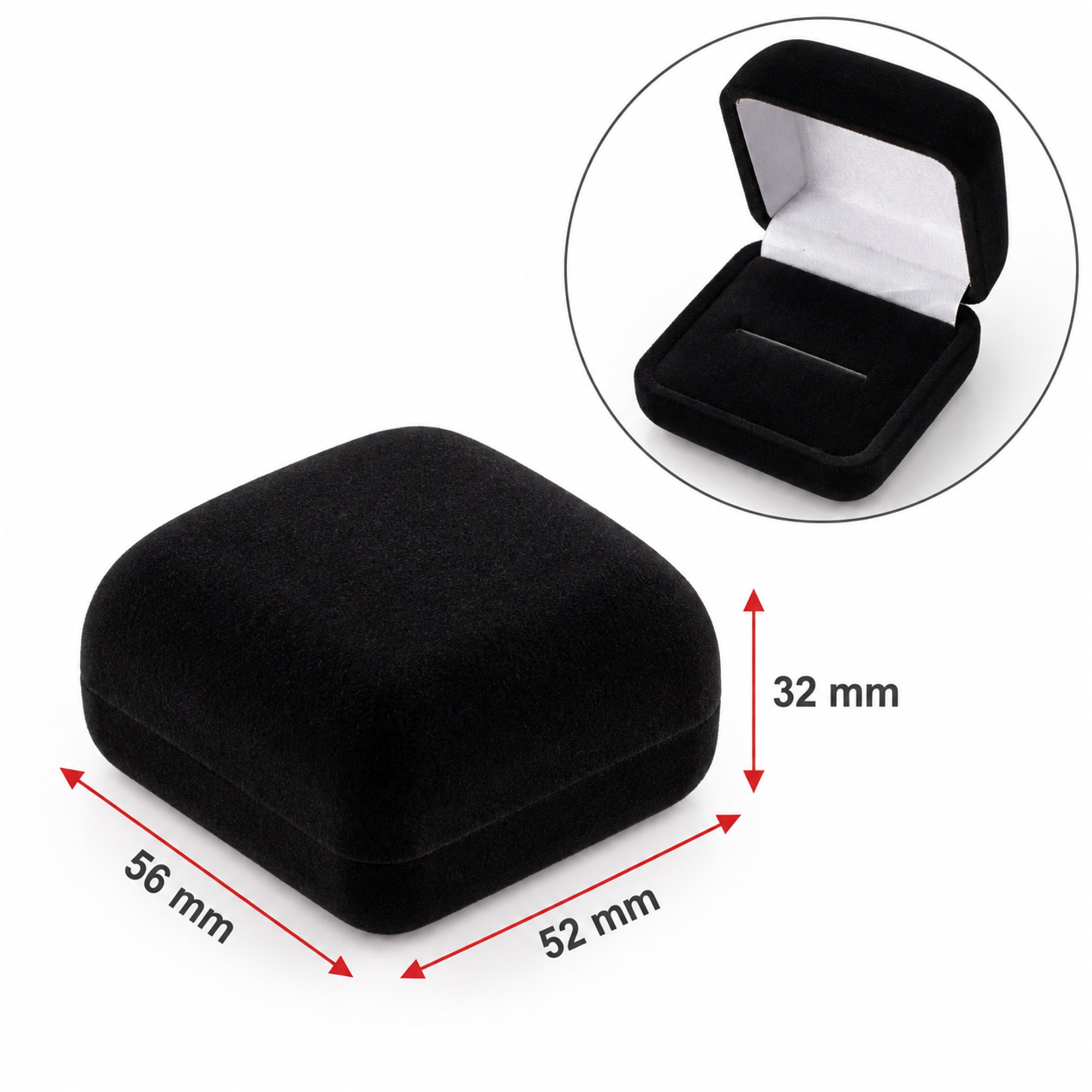 Compact Rounded-Square Flocked Multi-Insert Jewelry Box size and structure
