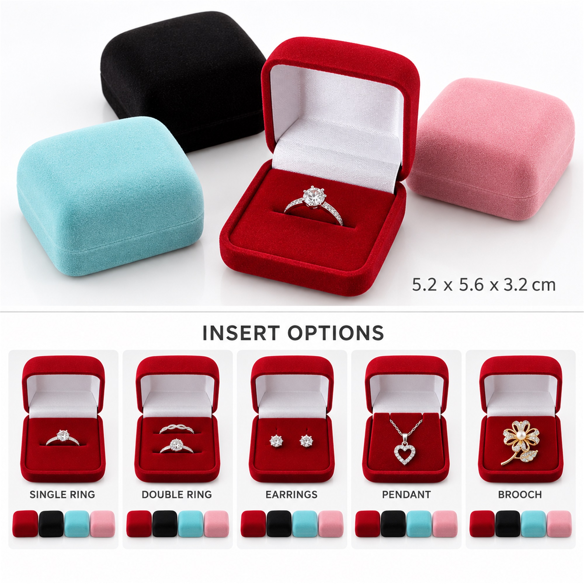 Compact Rounded-Square Flocked Multi-Insert Jewelry Box additional product views