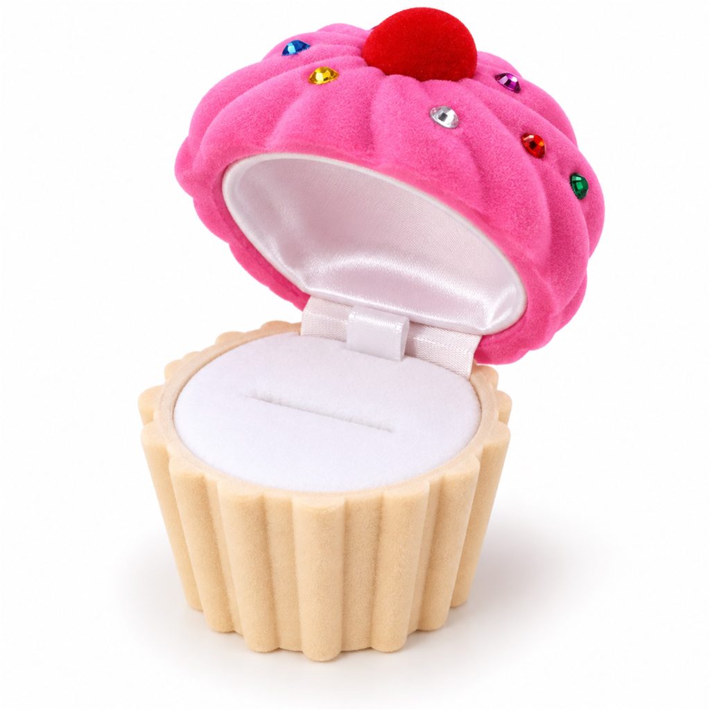 Flocked Cupcake-Shaped Jewelry Box front product view