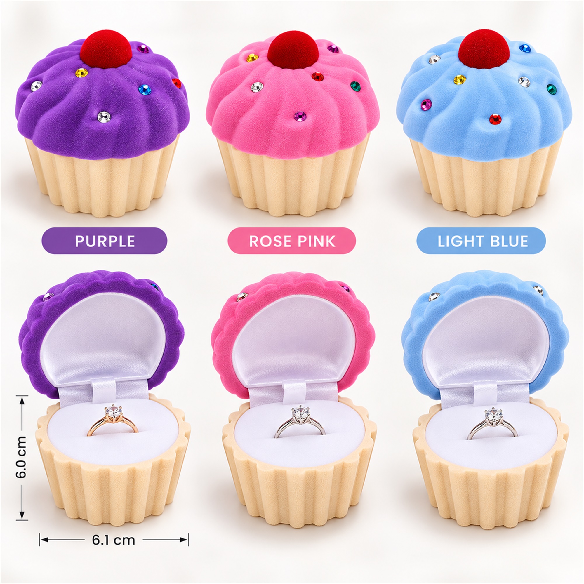 Flocked Cupcake-Shaped Jewelry Box available styles and colors