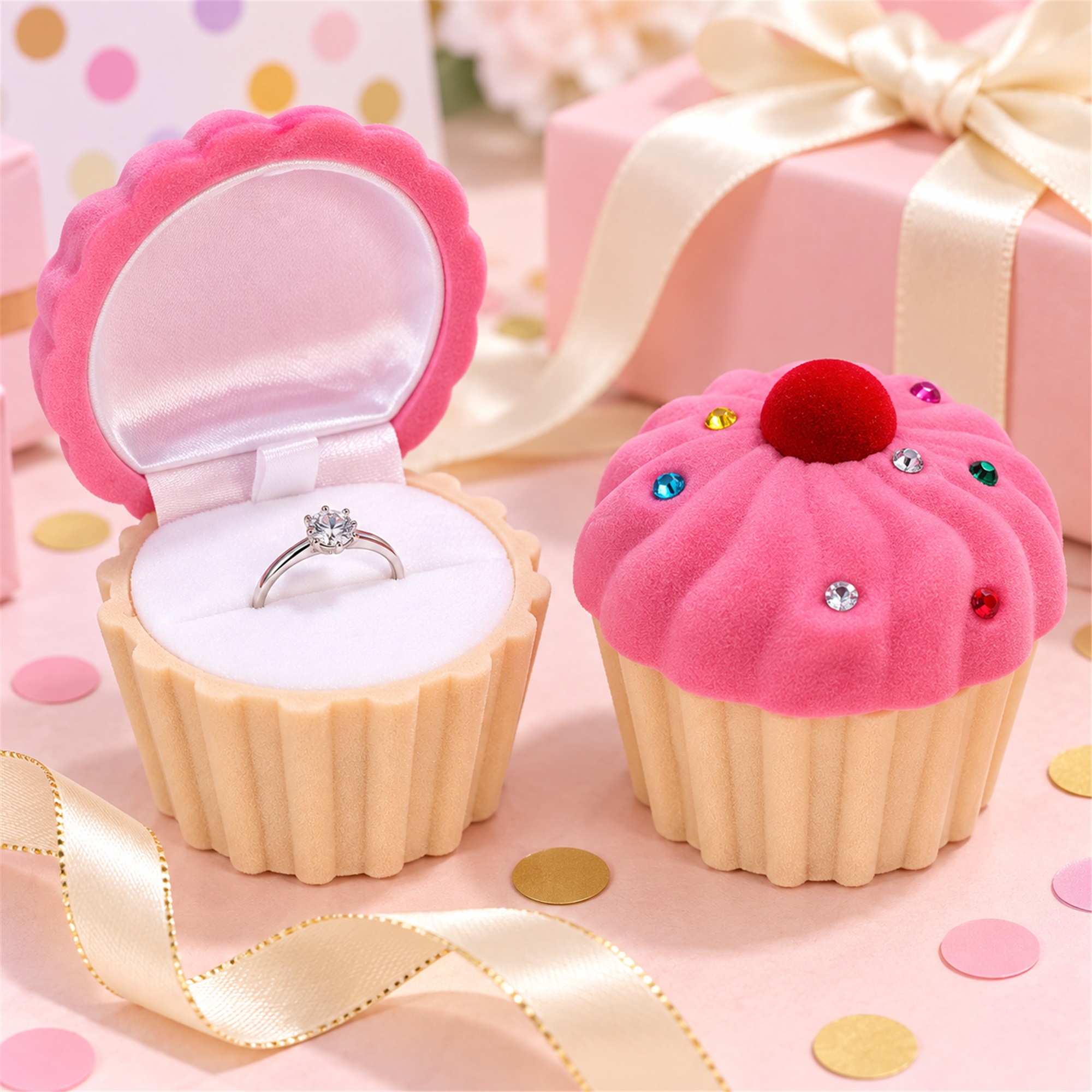 Flocked Cupcake-Shaped Jewelry Box lifestyle application