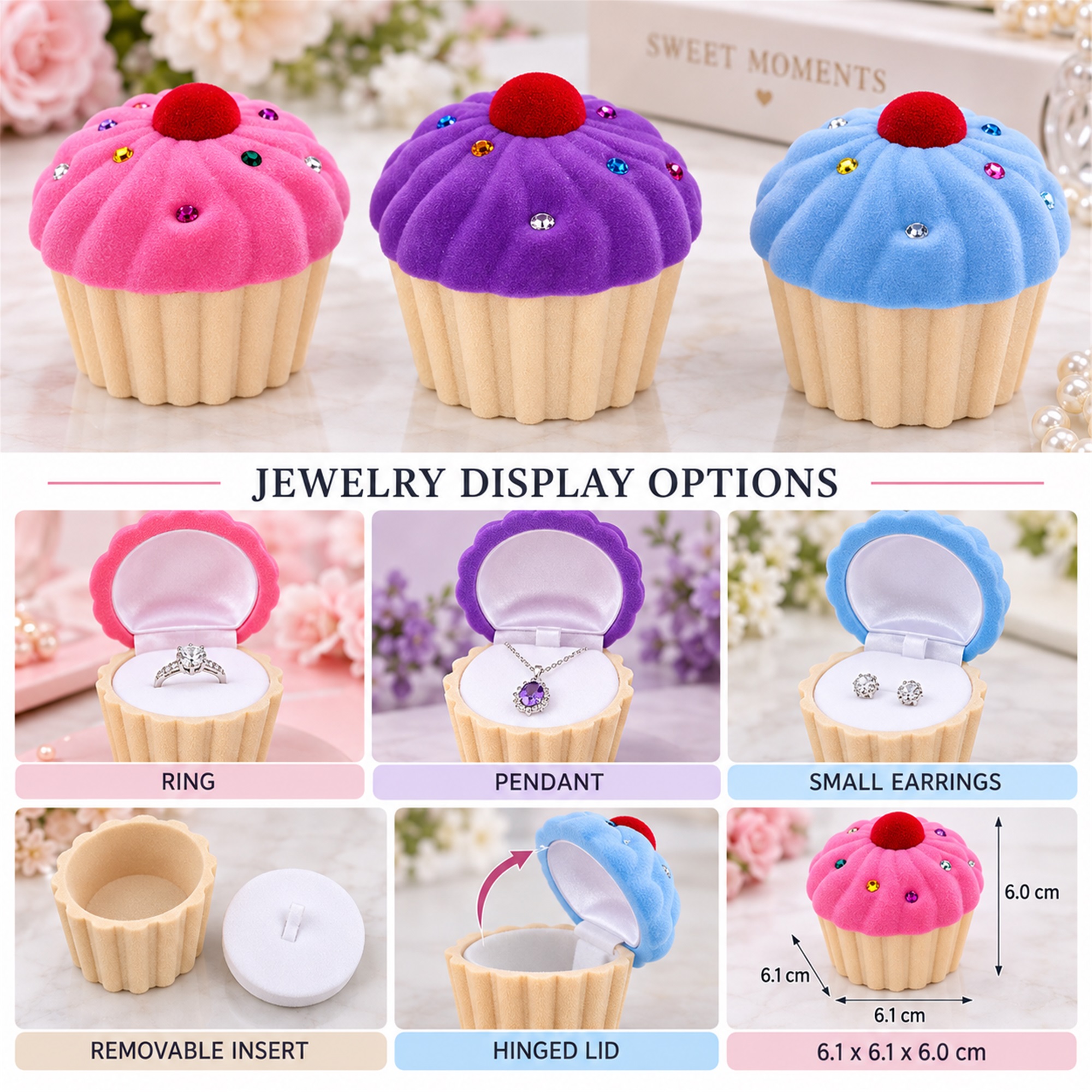 Flocked Cupcake-Shaped Jewelry Box additional product views