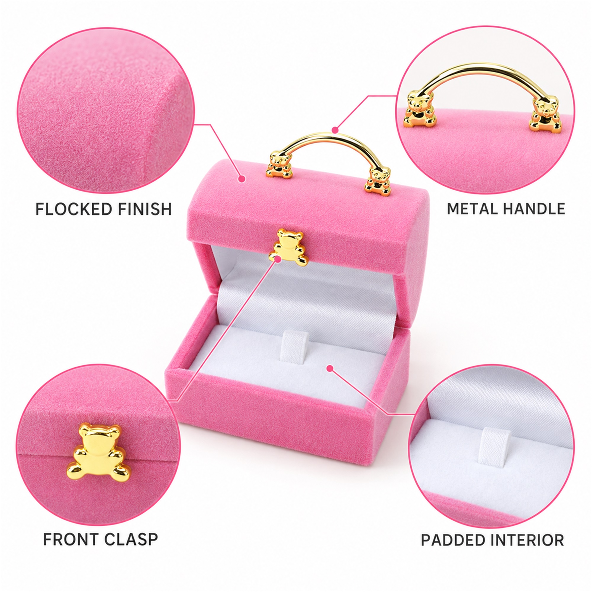 Flocked Handbag-Shaped Jewelry Presentation Box product construction details