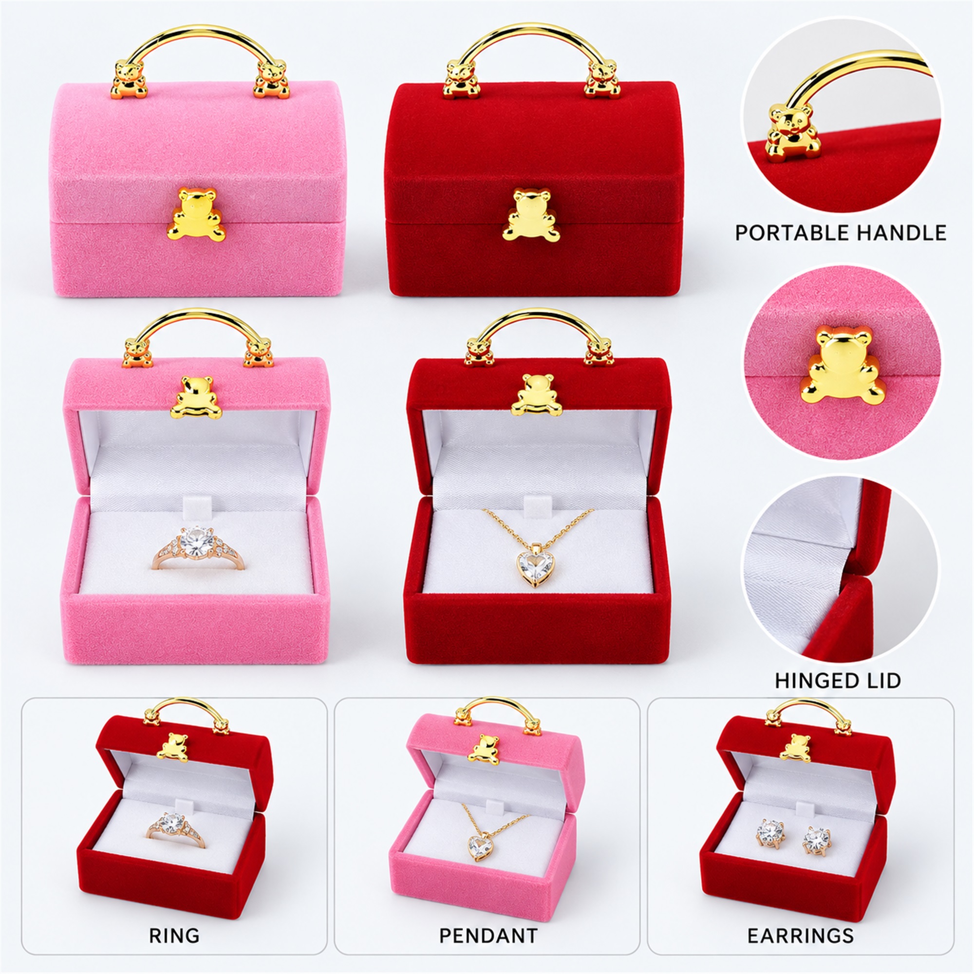 Flocked Handbag-Shaped Jewelry Presentation Box additional product views