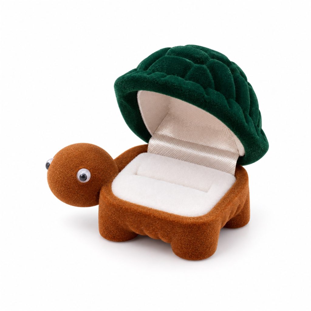 Flocked Turtle-Shaped Jewelry Presentation Box front product view