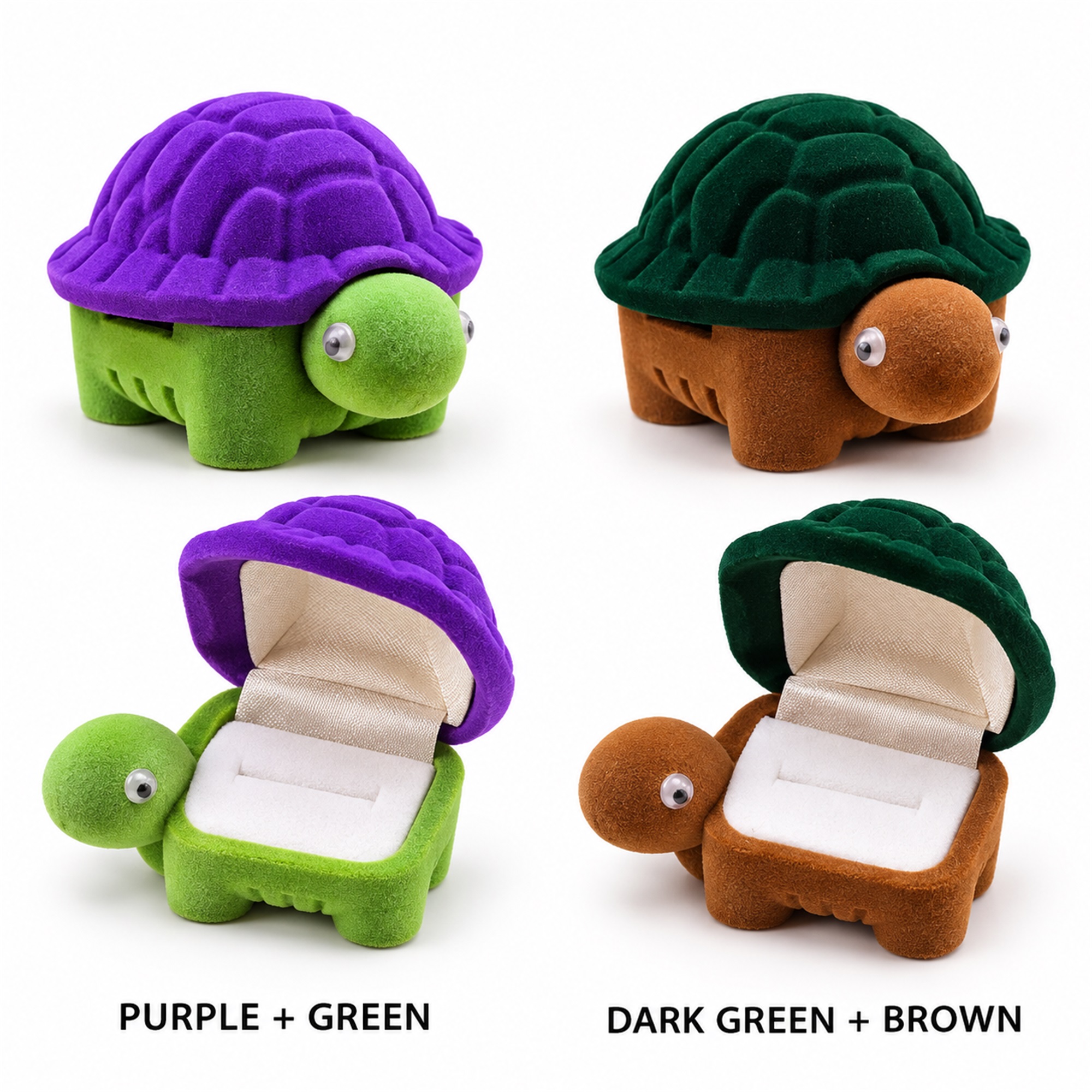 Flocked Turtle-Shaped Jewelry Presentation Box available styles and colors