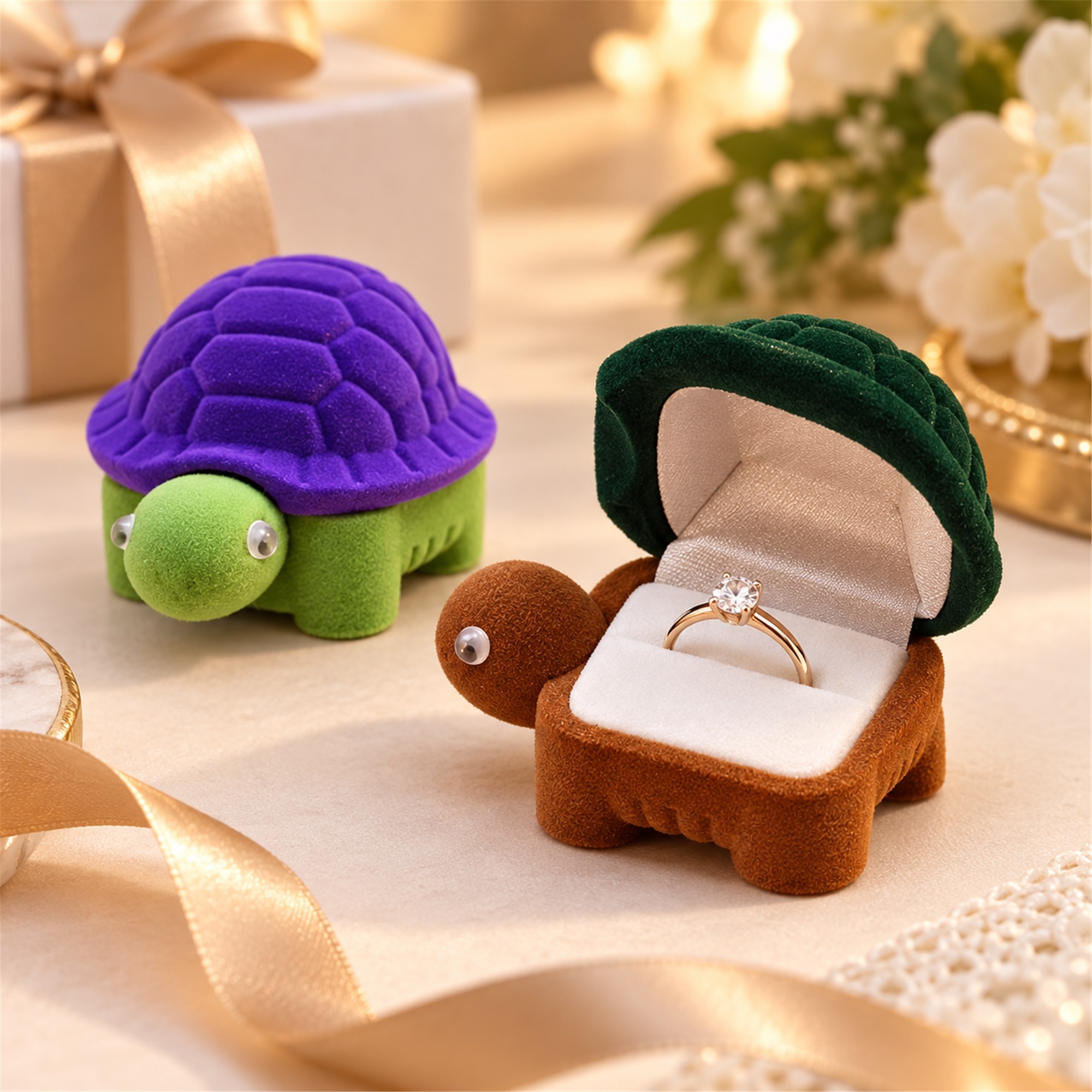 Flocked Turtle-Shaped Jewelry Presentation Box lifestyle application