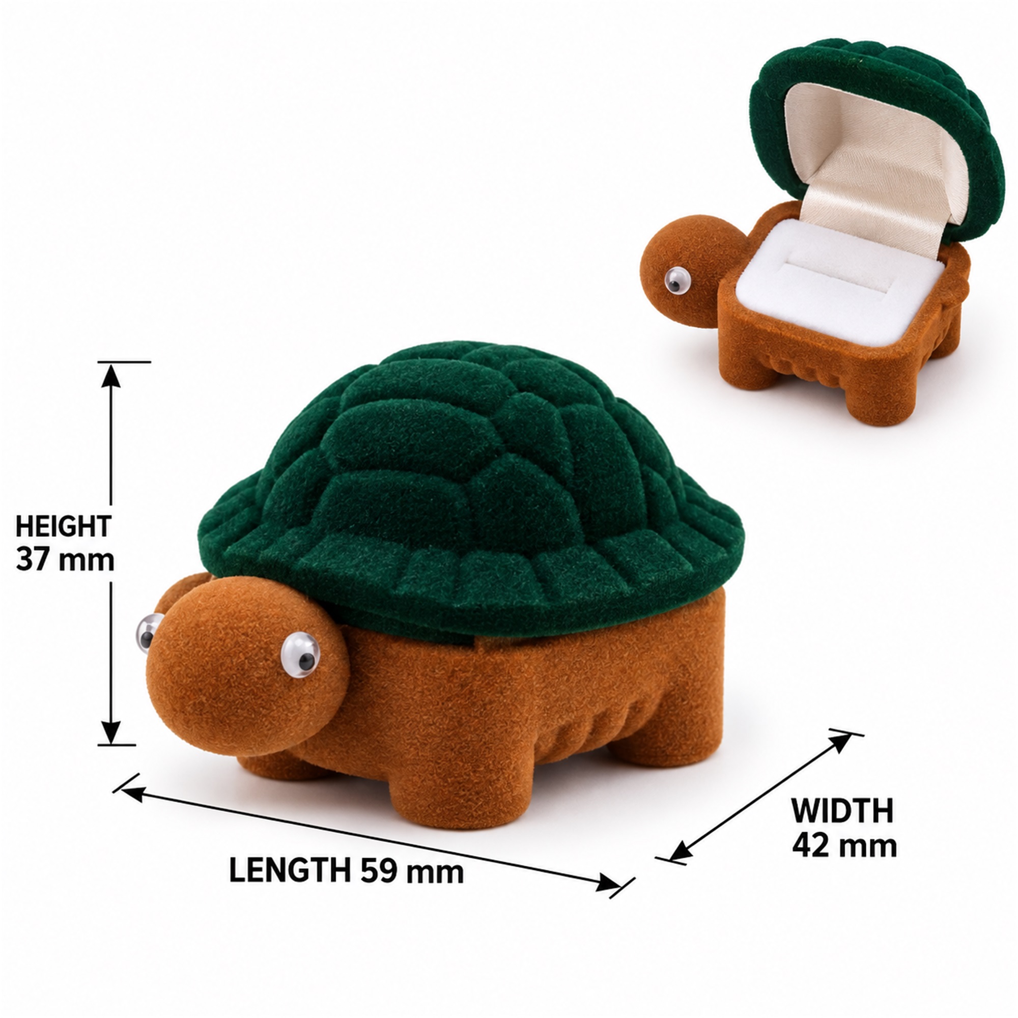 Flocked Turtle-Shaped Jewelry Presentation Box size and structure
