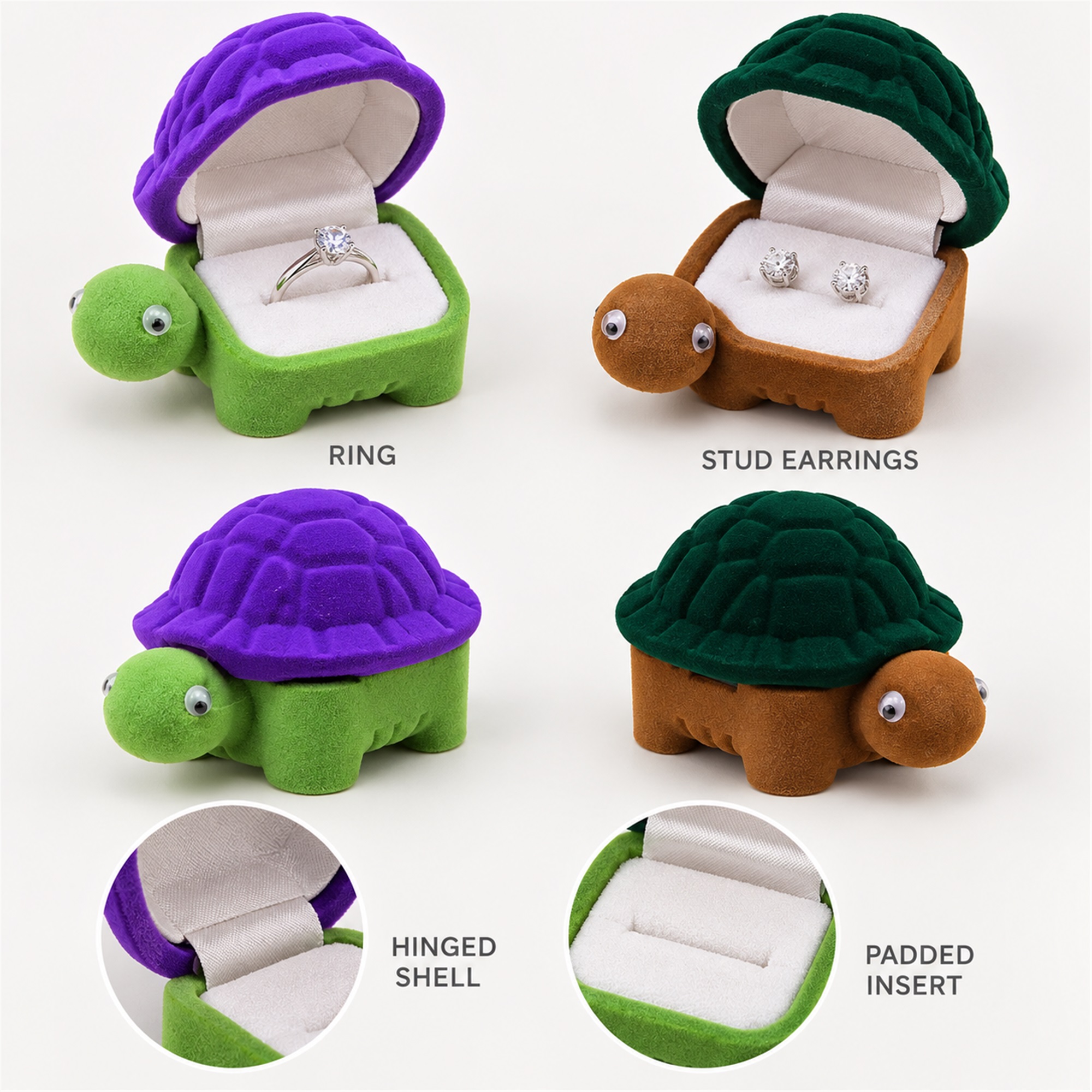 Flocked Turtle-Shaped Jewelry Presentation Box additional product views