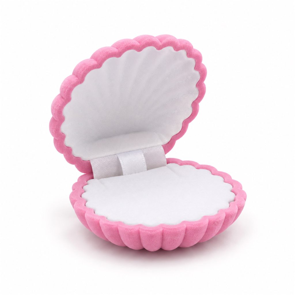 Flocked Scallop-Shell Jewelry Presentation Box front product view