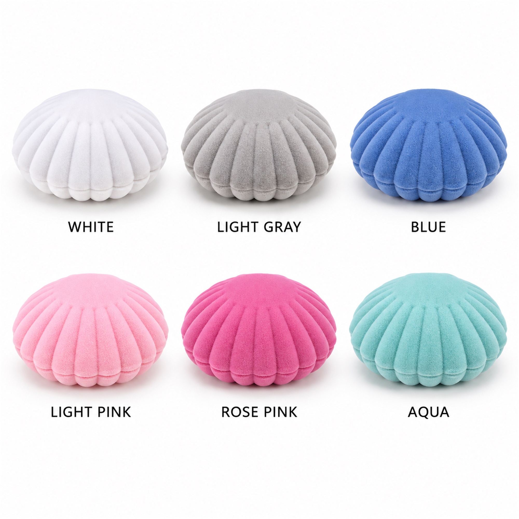Flocked Scallop-Shell Jewelry Presentation Box available styles and colors