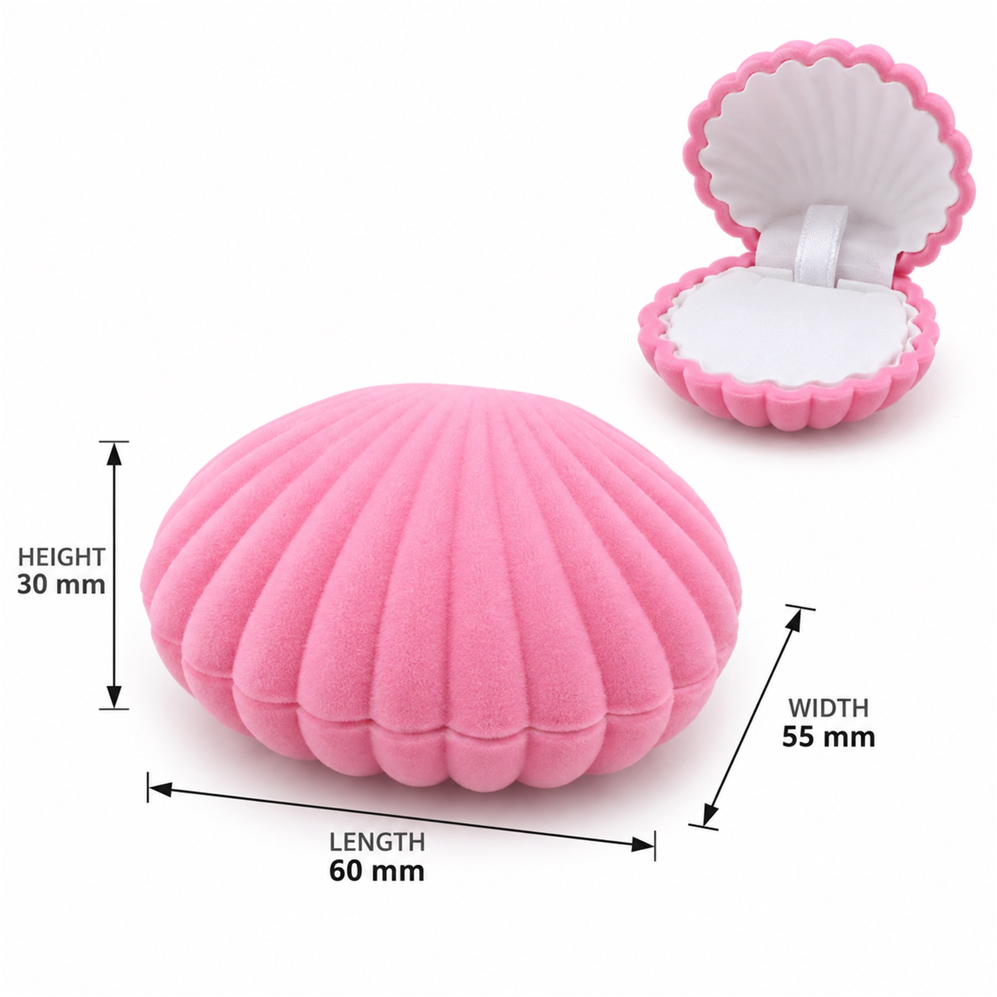 Flocked Scallop-Shell Jewelry Presentation Box size and structure