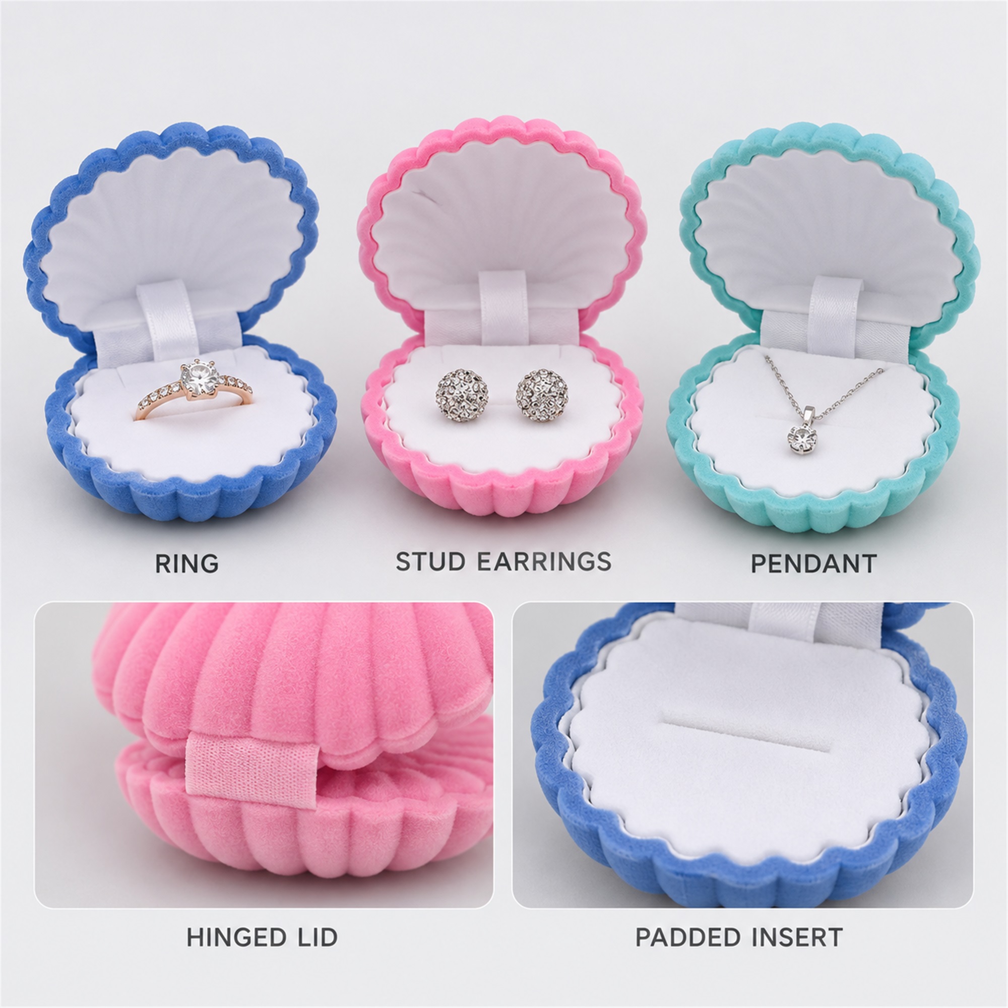 Flocked Scallop-Shell Jewelry Presentation Box additional product views
