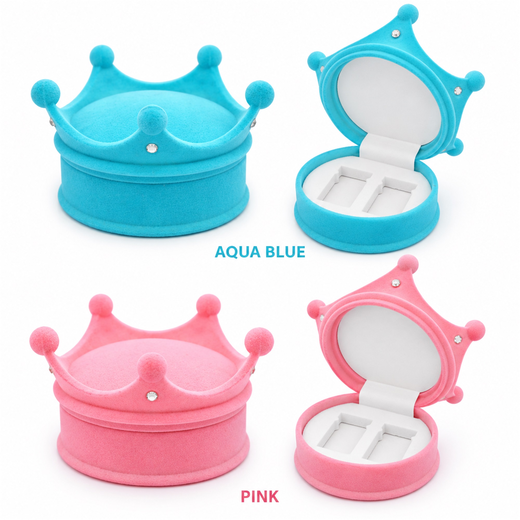 Large Flocked Crown-Shaped Jewelry Presentation Box available styles and colors