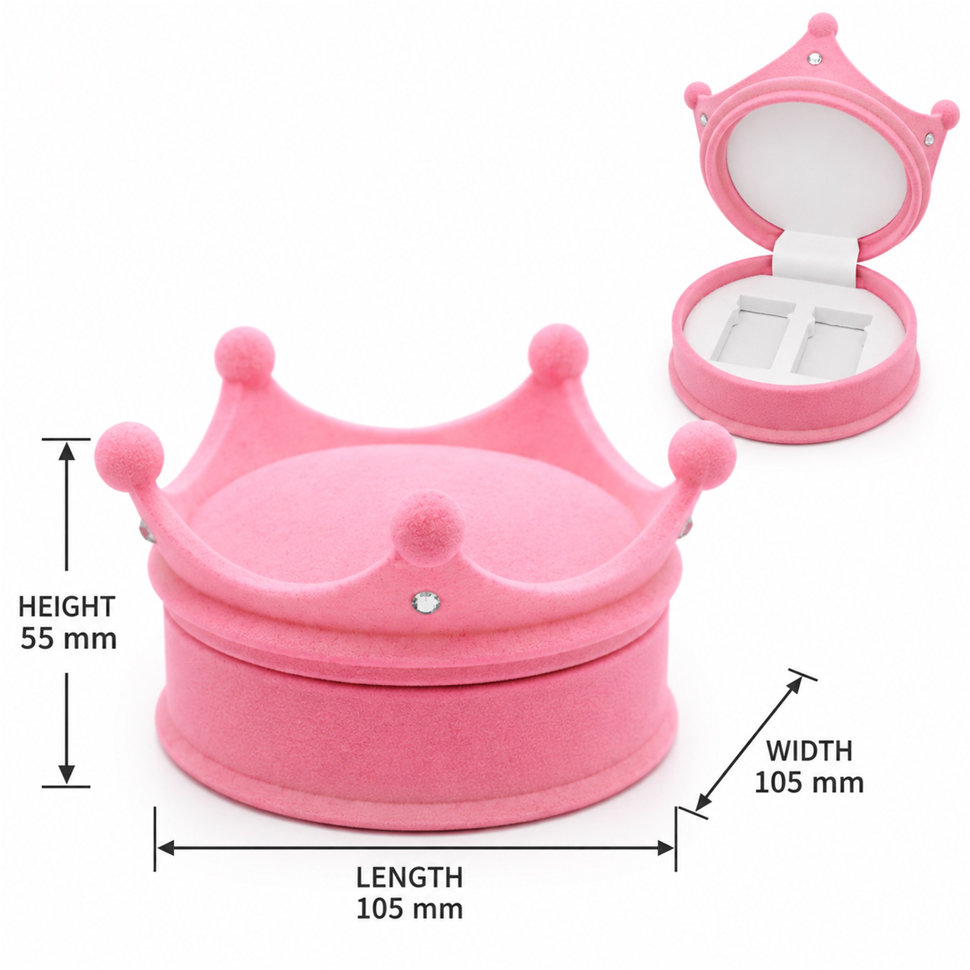 Large Flocked Crown-Shaped Jewelry Presentation Box size and structure
