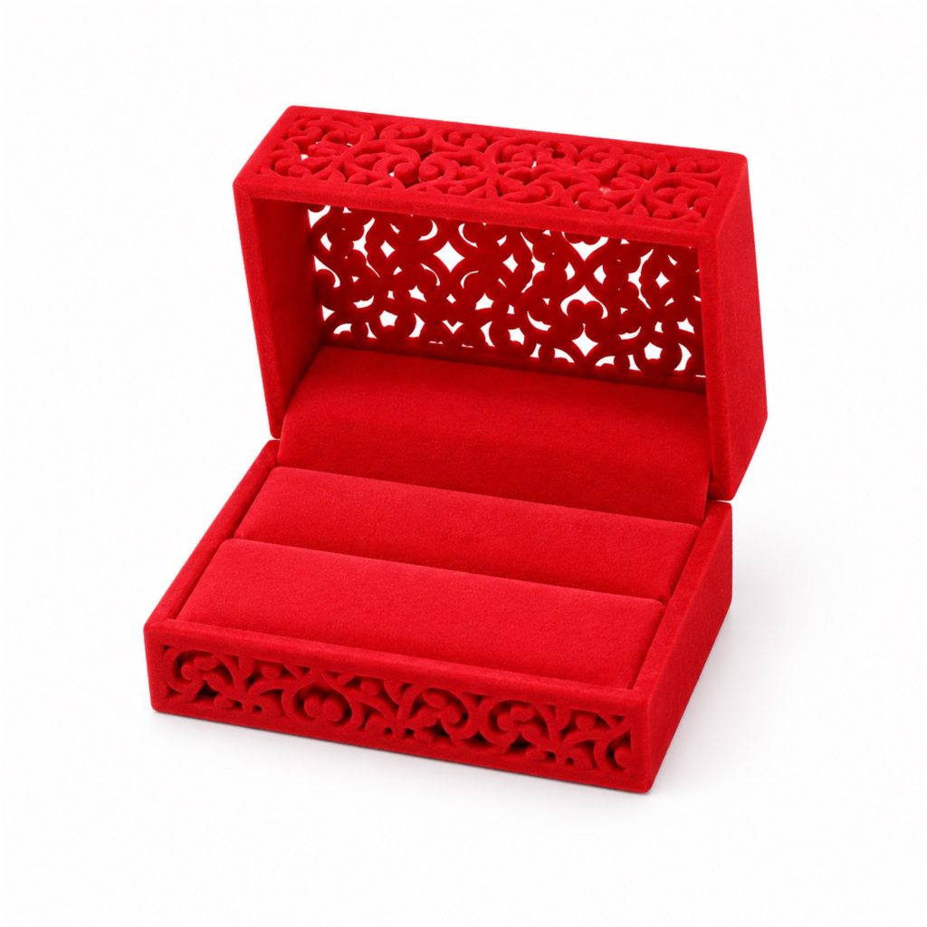 Flocked Openwork Wedding Jewelry Presentation Box front product view