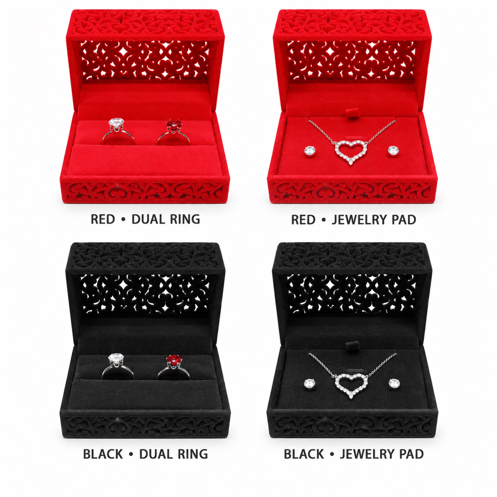 Flocked Openwork Wedding Jewelry Presentation Box available styles and colors