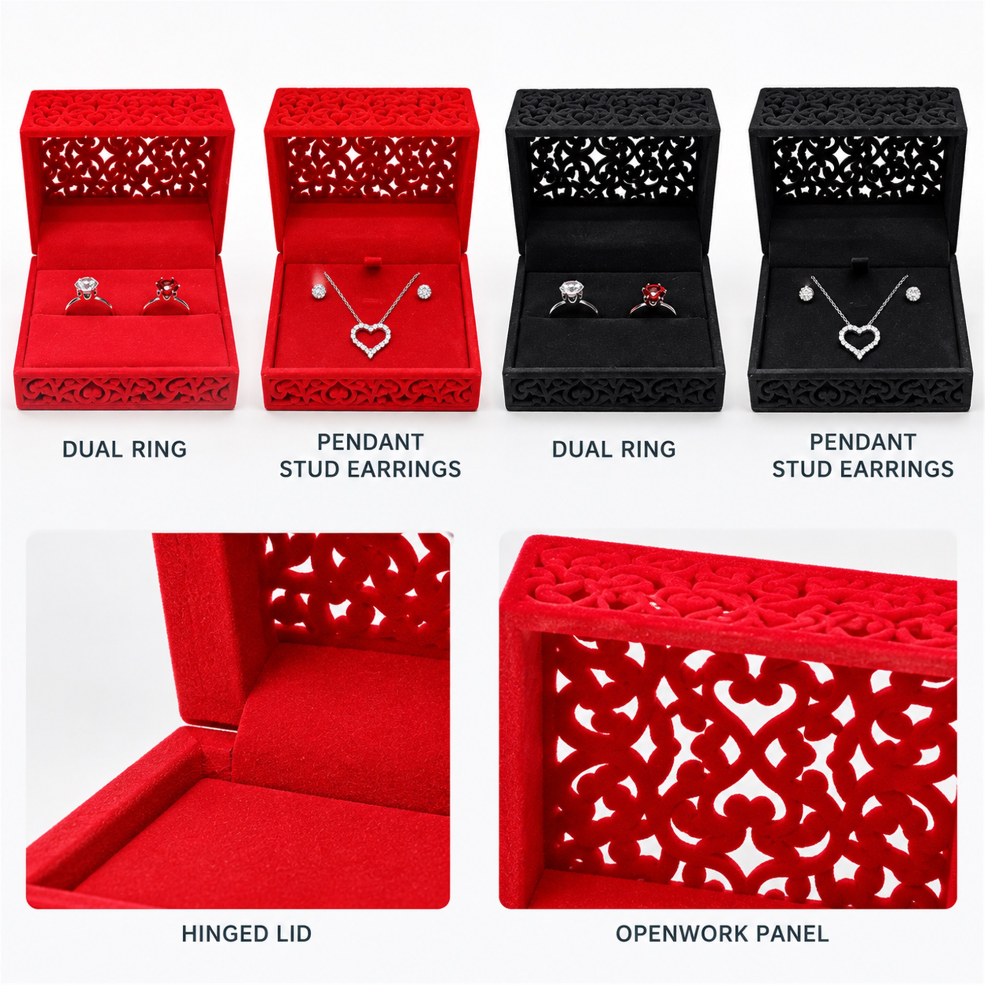 Flocked Openwork Wedding Jewelry Presentation Box additional product views