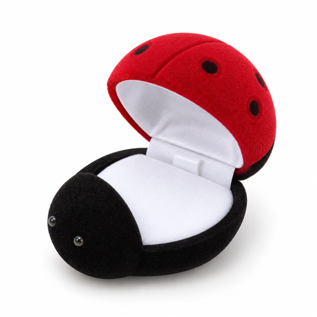Custom Flocked Ladybug-Shaped Jewelry Presentation Box front product view