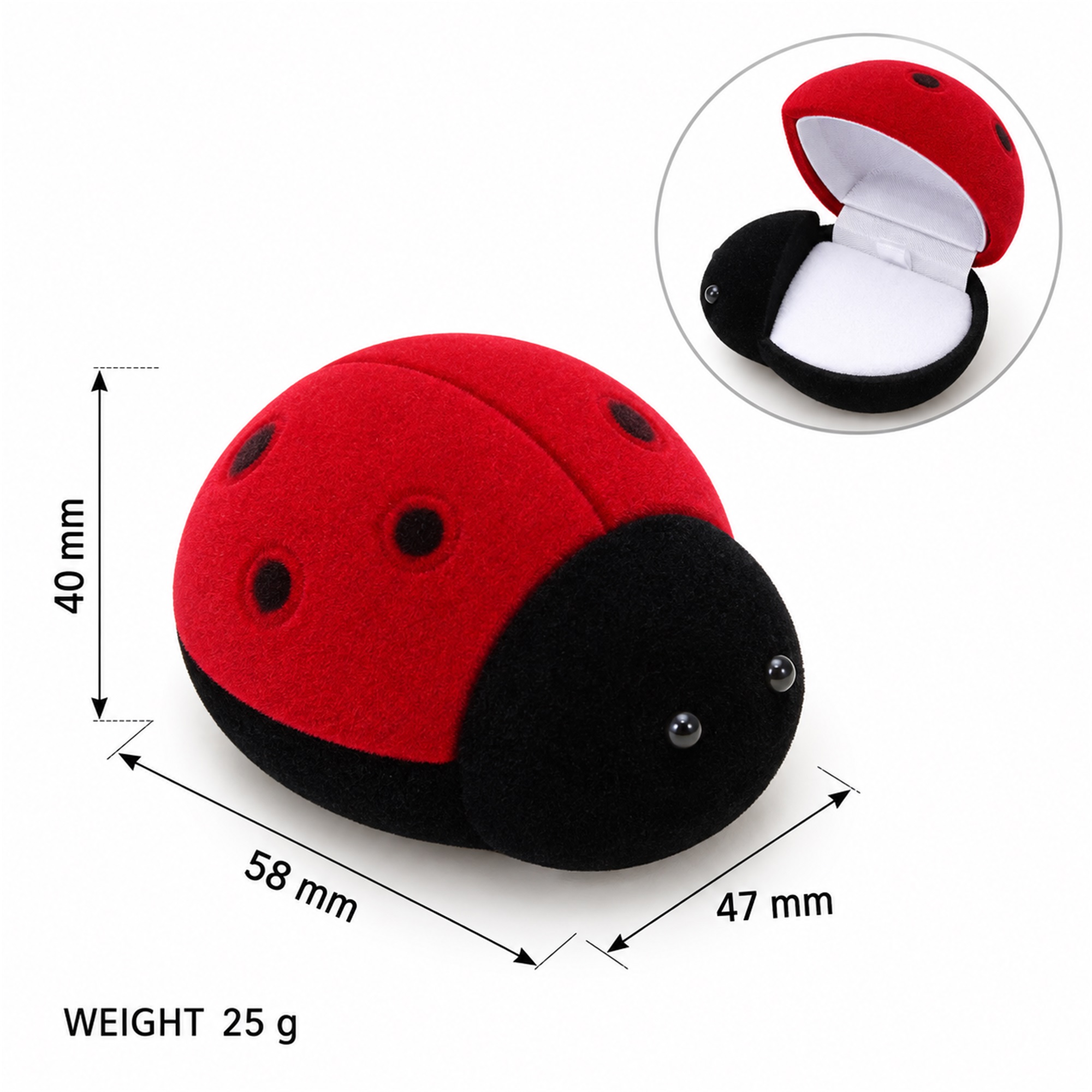 Custom Flocked Ladybug-Shaped Jewelry Presentation Box size and structure