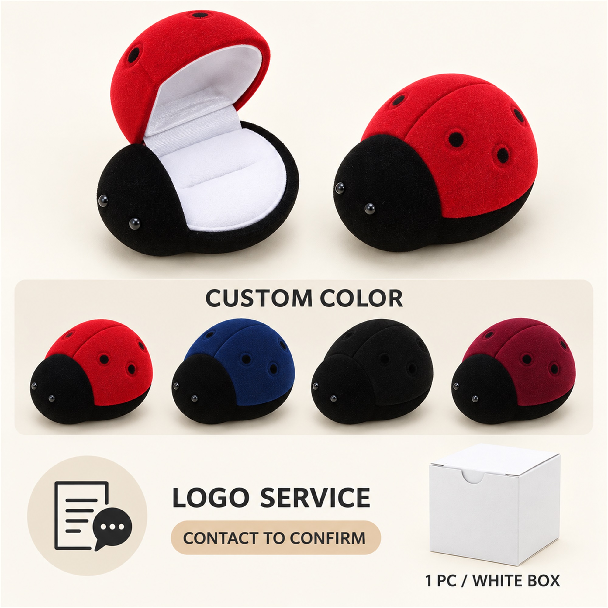 Custom Flocked Ladybug-Shaped Jewelry Presentation Box custom logo option