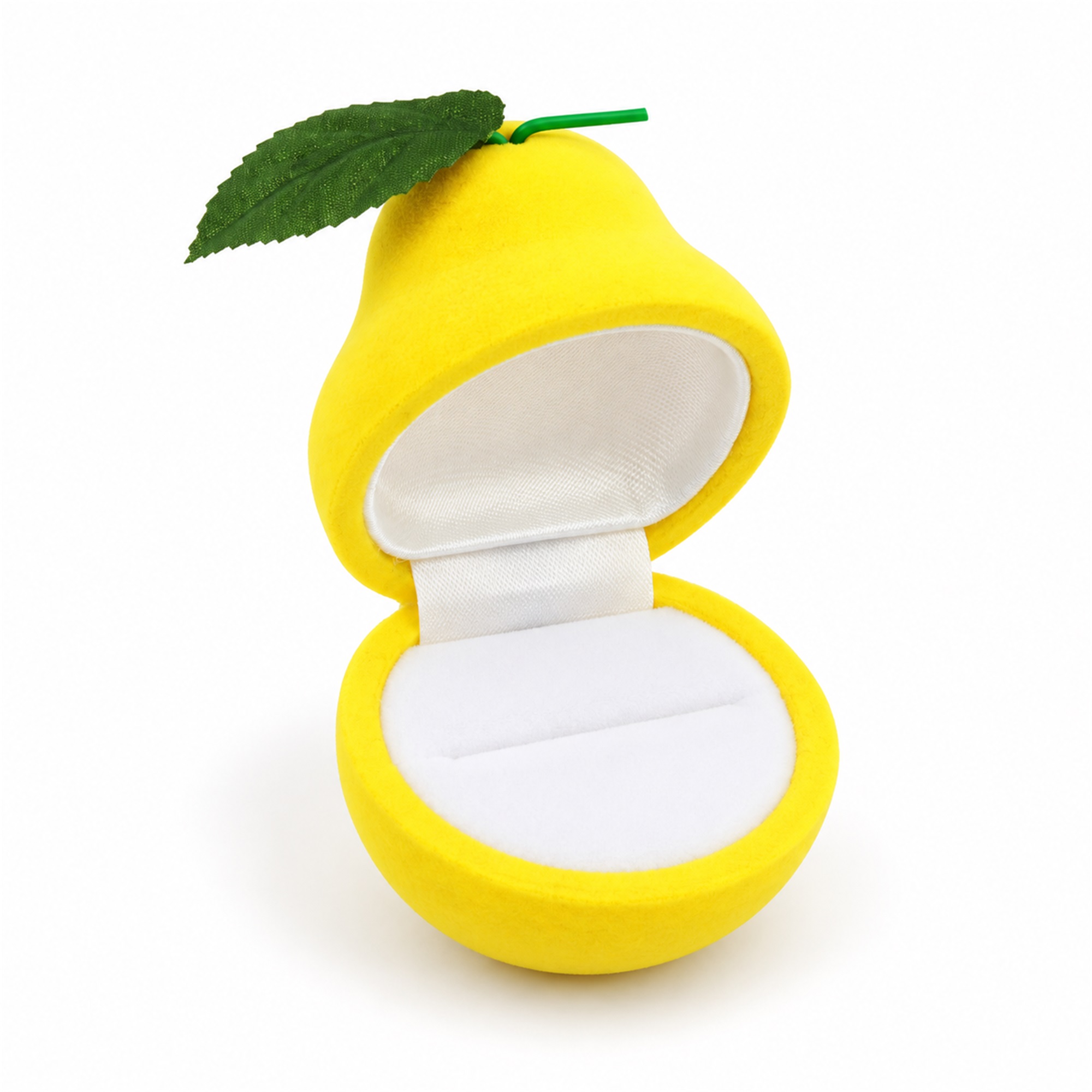 Custom Yellow Flocked Pear-Shaped Ring Presentation Box front product view